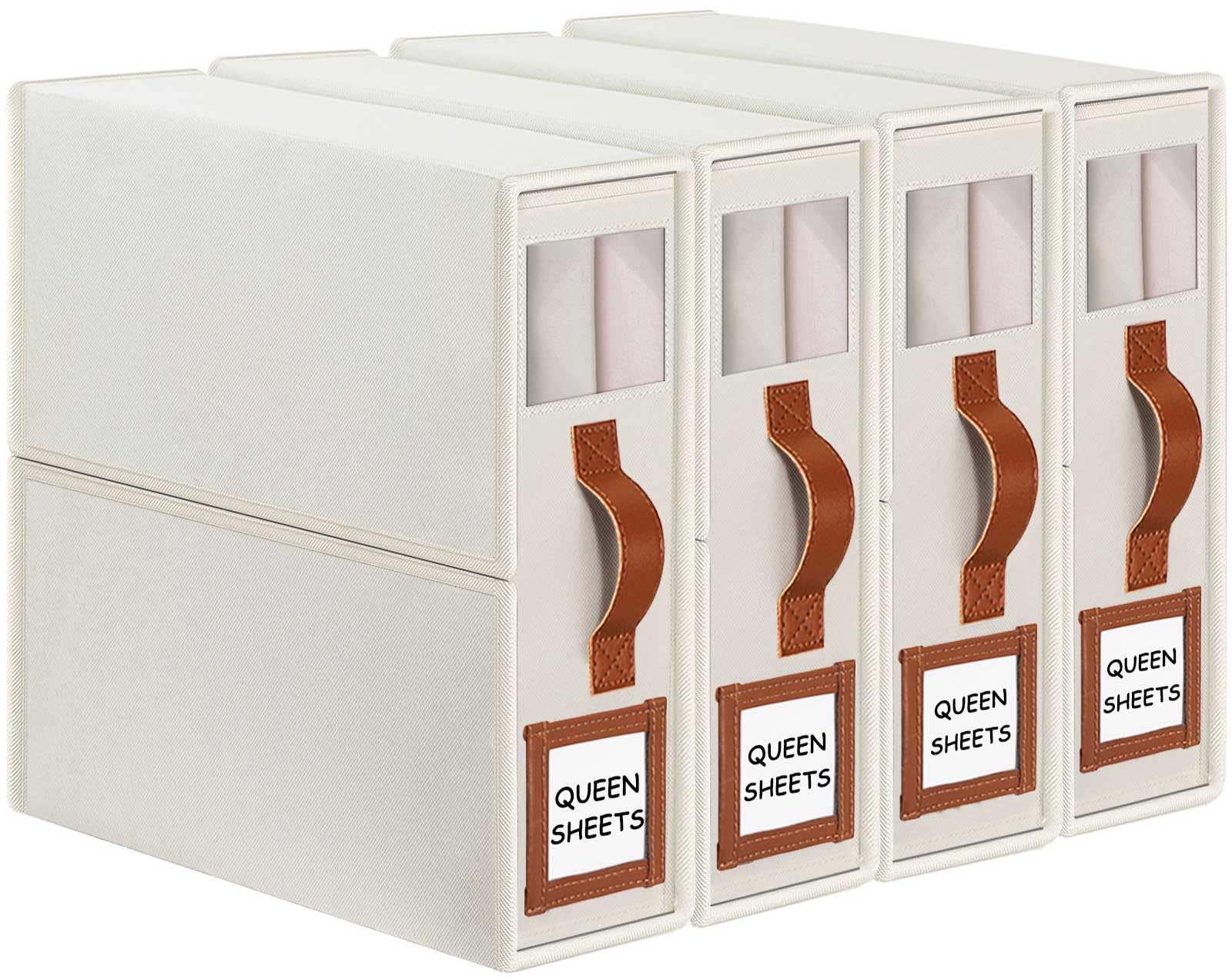 GhvyenntteS Bed Sheet Organizers and Storage 4 Pack (Queen & King Size), Foldable Sheet Organizers and Storage with Window and L