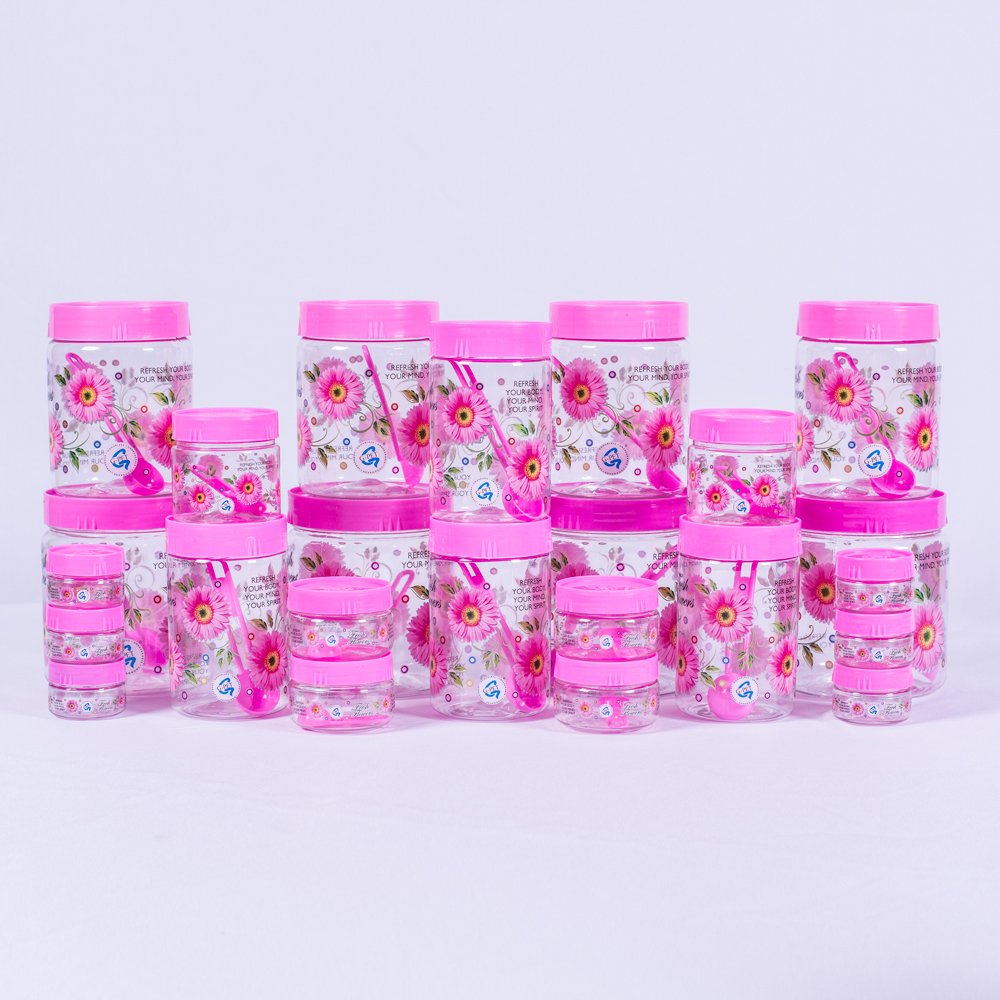 Gpet Print Magic Container Pink Pack Of 24 Plastic Grocery Container | Home Kitchen Container | Plastic Jar Set, Standard (Pmcc2