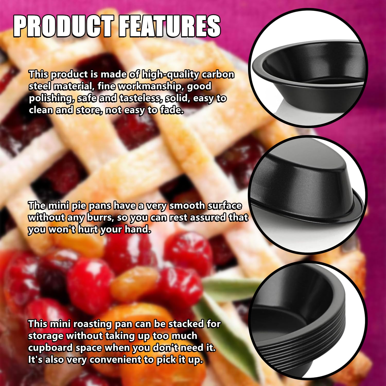 Rhblme 10 Pack Mini Pie Tins, 4 Inch Mini Pie Pans Nonstick Small Pie Tins, Carbon Steel Small Pie Pans Individual Pie Tins For
