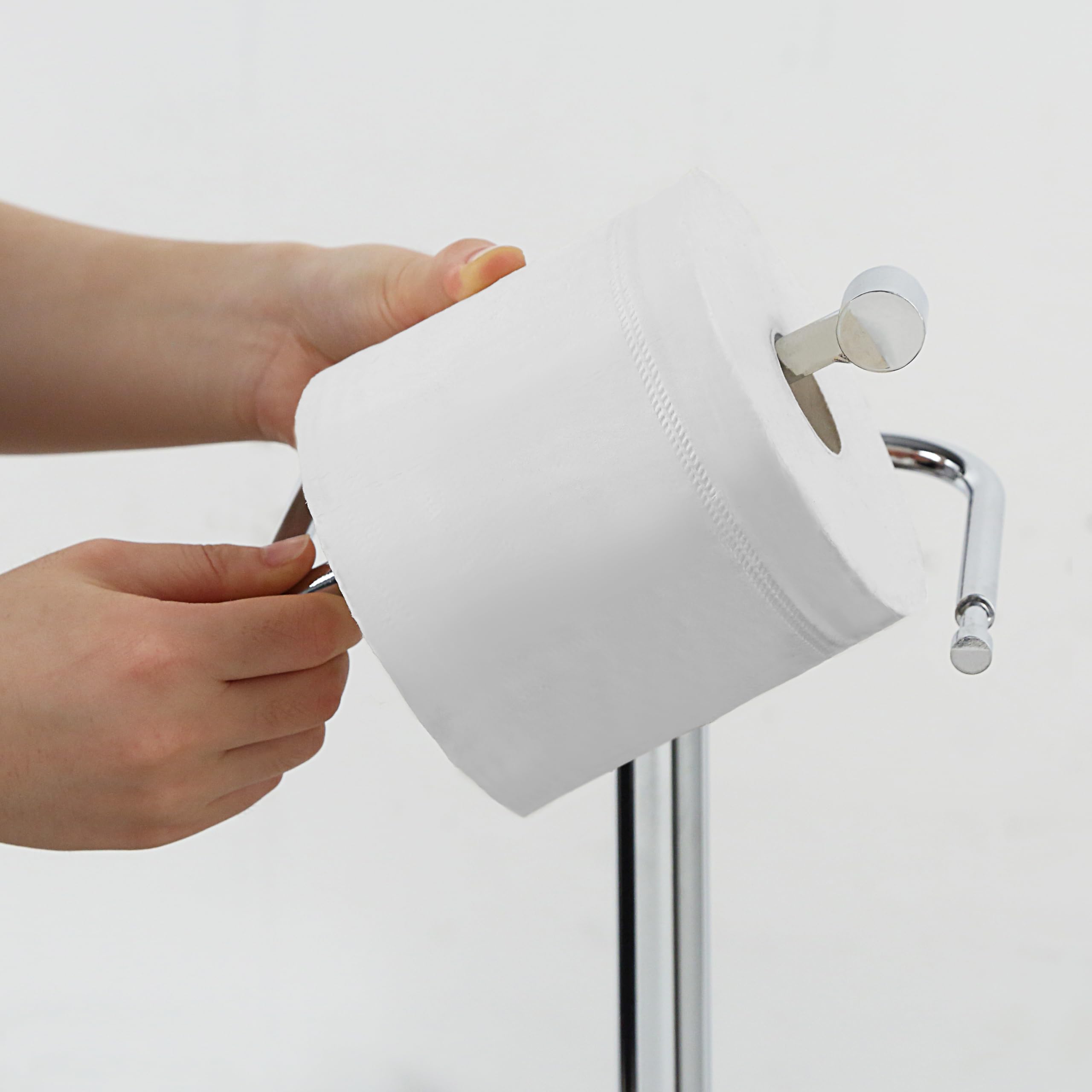 Sunnypoint Free Standing Toilet Paper Holder - Bathroom Tissue Stand With Weighted Base, Holds Jumbo & Standard Rolls (Chrome)