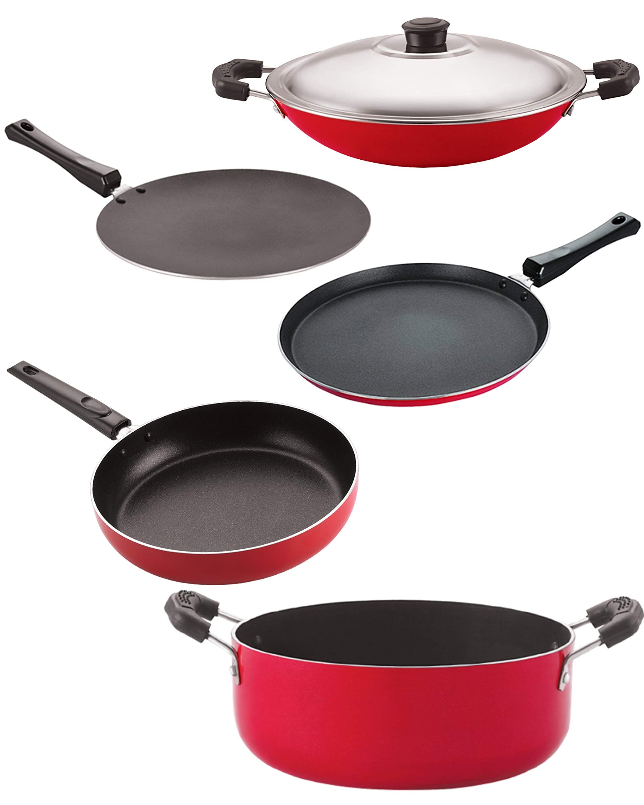Nirlon Non Stick Coated Heat Resistance Pfoa Free Aluminium Cookware Utencil Gift Set Of 5 Pieces (2.6Mm_Ct_Fp13_Chatti_Cass22_F