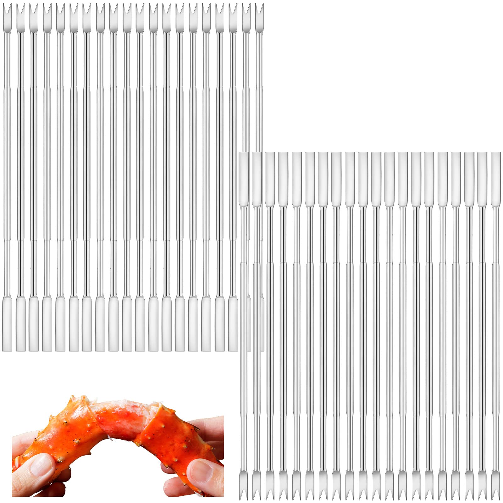 Yaomiao Stainless Steel Seafood Forks Set Silver 6.8 Inch Crab Forks Seafood Tools Crab Legs Utensils Seafood Picks For Eating L