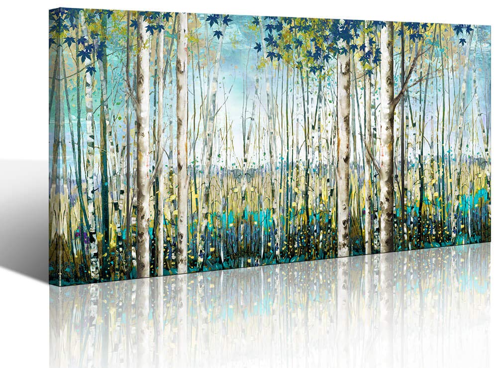 Pogusmavi Green View White Birch Forest Canvas Painting Wall Art Decor Nature Plant Picture Wildlife Trees Landscape Artwork Hom