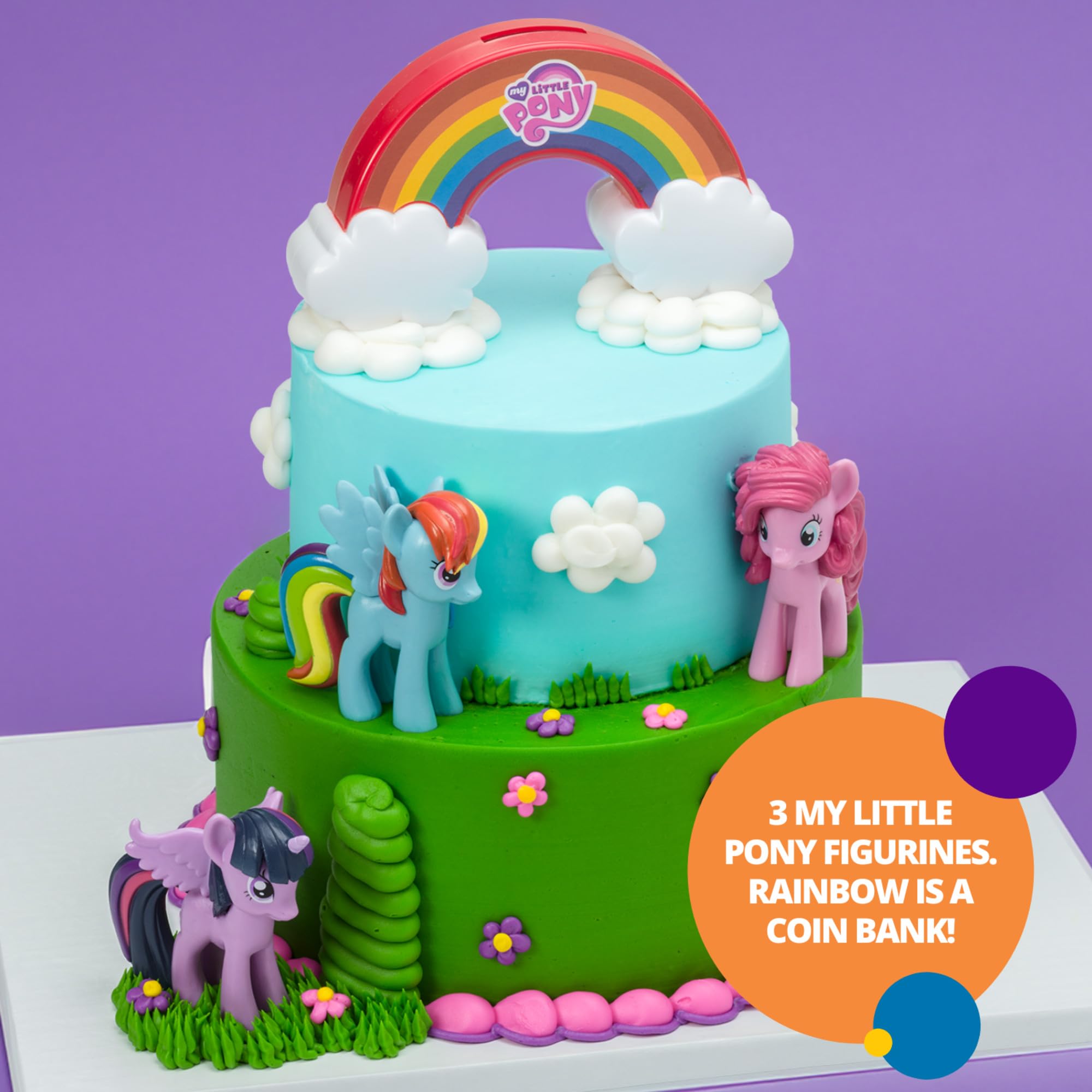DecoSet My Little Pony Over The Rainbow Signature Cake Topper  4 Piece Decoration  Rainbow Dash  Pinkie Pie  and Twilight Sparkle  A Rainbow Coin Bank  Collectable Figurines For Birthday