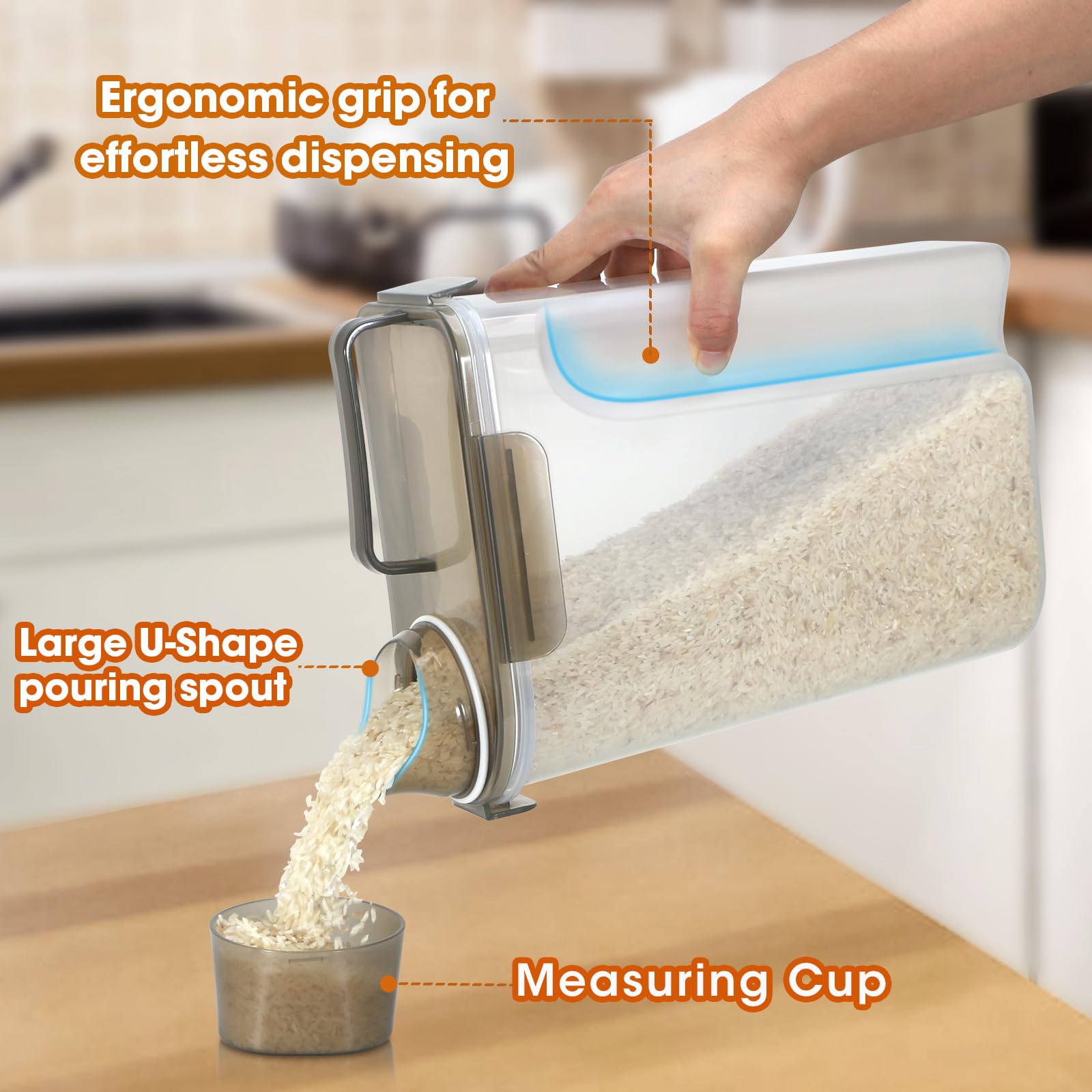 Tbmaxs Rice Storage Container 10 Lbs, Airtight Food Dispenser With Large Spout And Cup For Rice, Cereal, Flour, Oatmeal, Pet Dog
