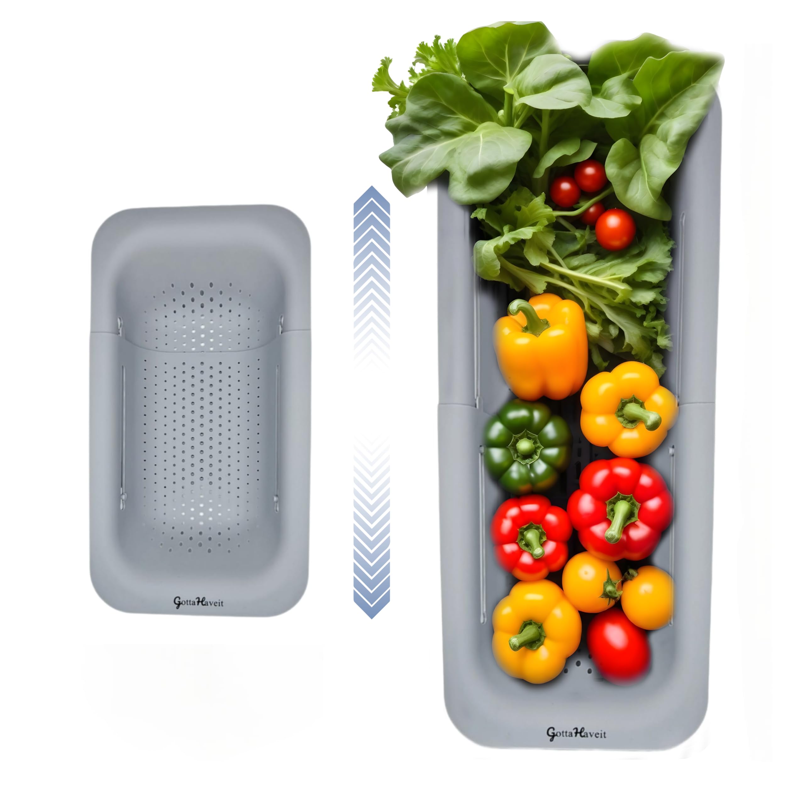 Gottahaveit Over The Sink Colander For Kitchen - Collapsible Strainer Basket, For Fruit And Vegetable Wash, Drain Pasta, Dry Dis