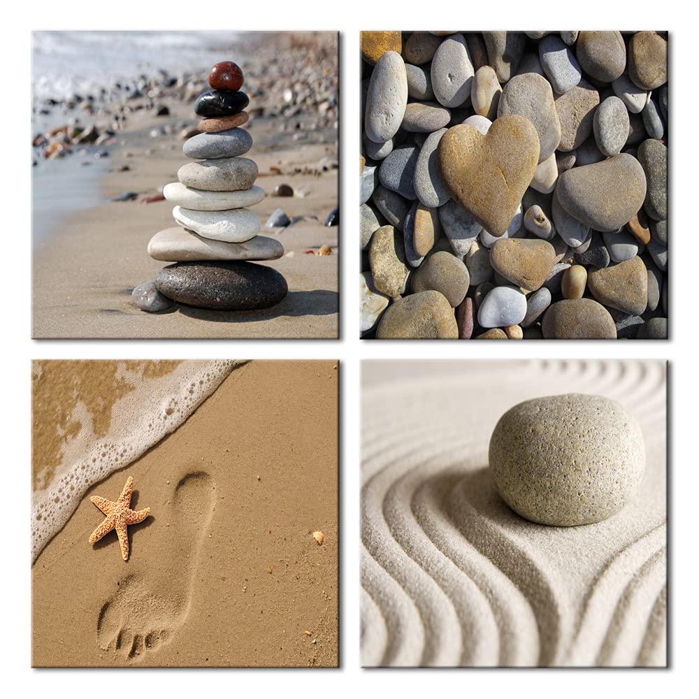 Wieco Art Canvas Prints Wall Art Romantic Beach Theme Zen Stone Pictures Paintings For Living Room Kitchen Home Decor Large Mode