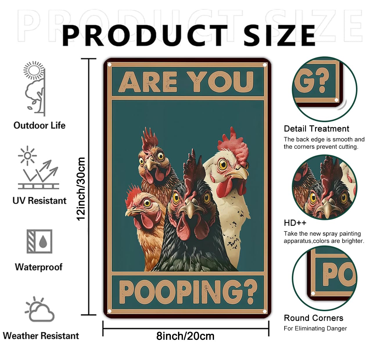 Funny Chicken Sign Are You Pooping Vintage Tin Sign for Bathroom Farm Chicken Coop Kitchen Garden Yard Decor 8X12 Inch (3936)
