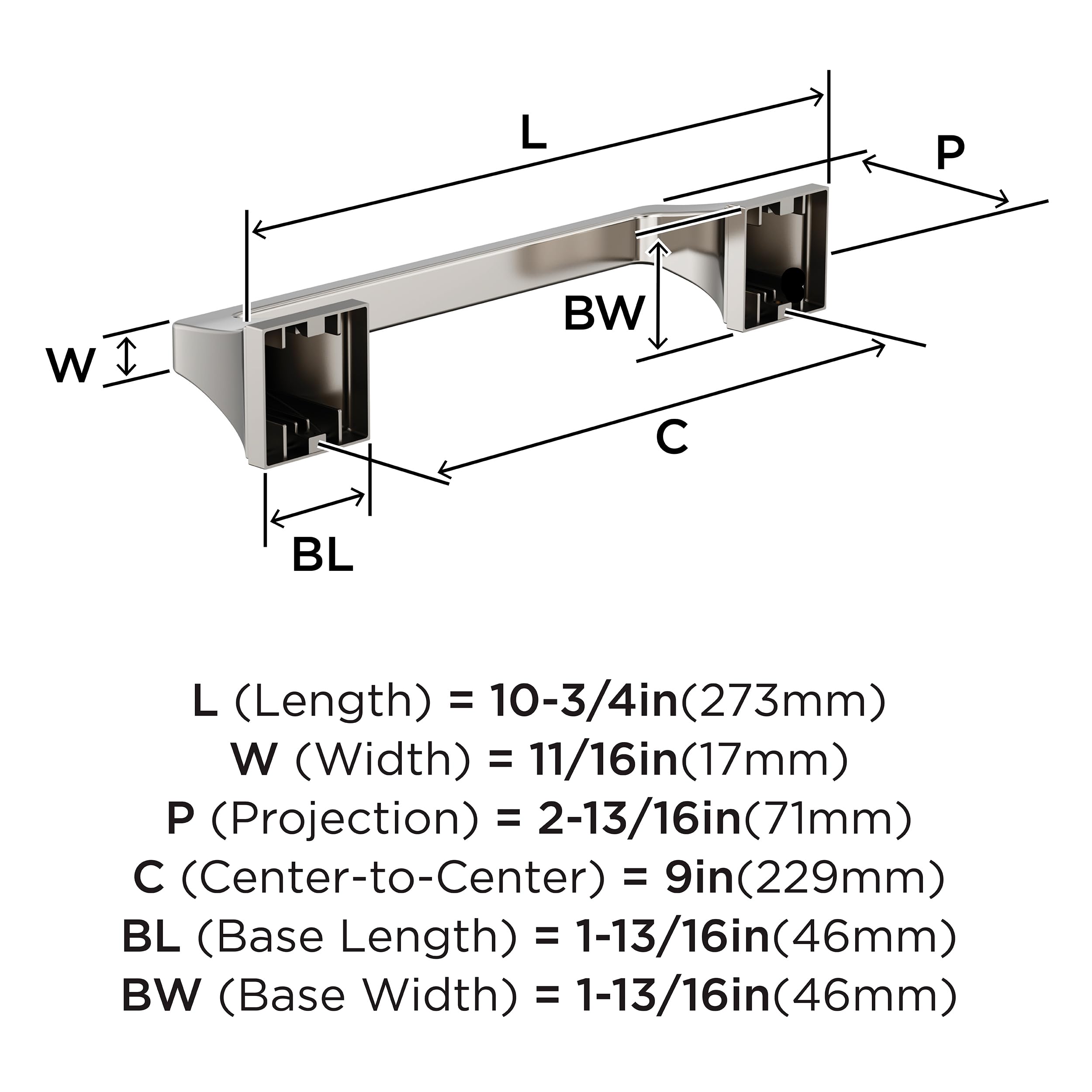 Amerock Mulholland Polished Nickel 9 Inch (229Mm) Towel Bar, Bh36025Pn