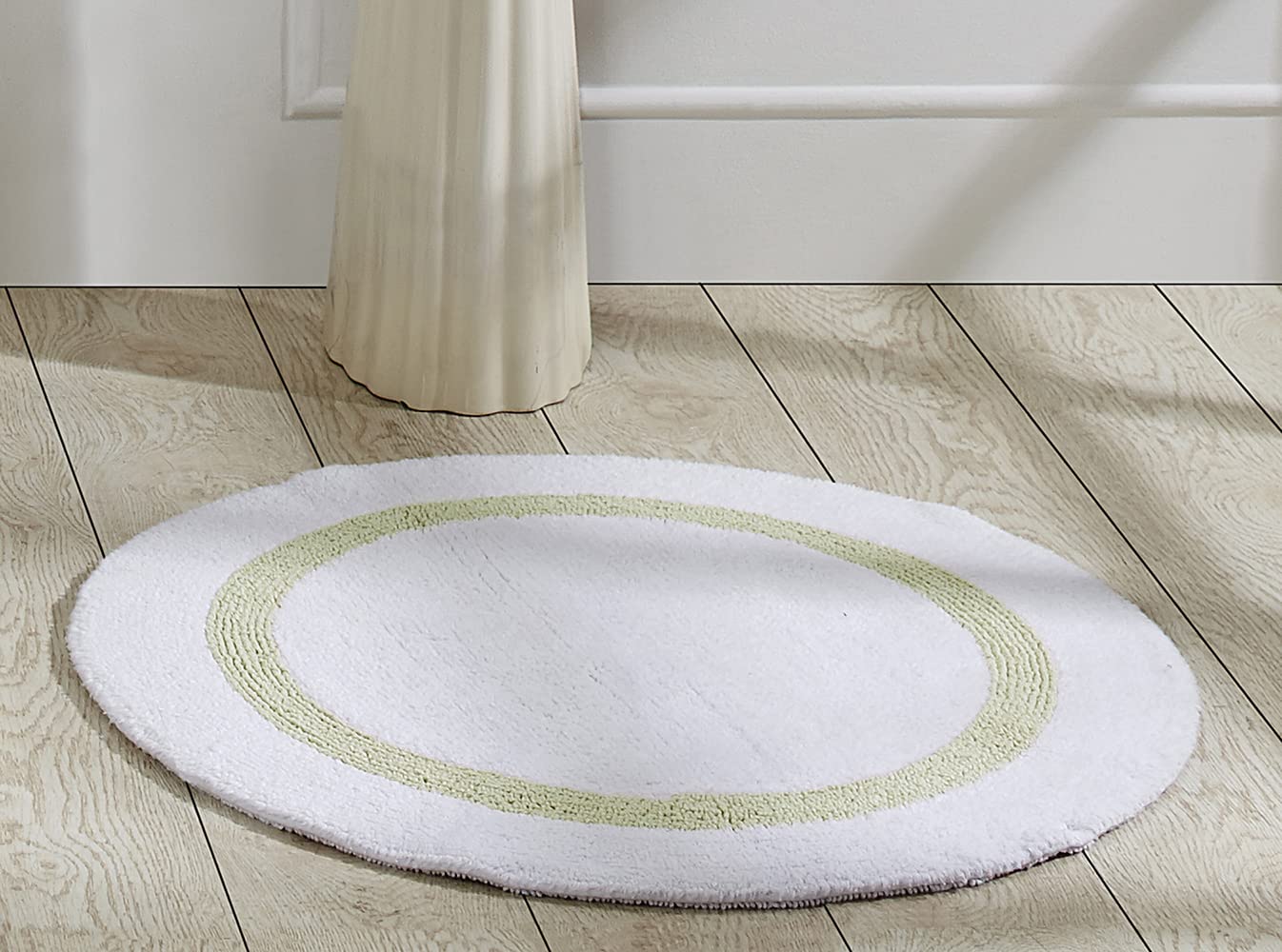 Better Trends 100% Cotton Hotel Collection Bath Mats, White & Sage Bath Mat - Tufted, Absorbent Reversible Mat, Machine Washable