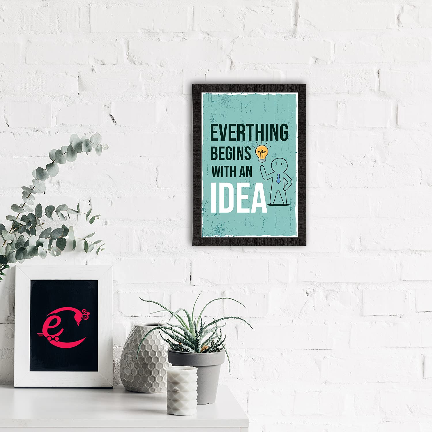 eCraftIndia Everything Begins with an Idea Motivational Quote Satin Matt Texture UV Art Painting