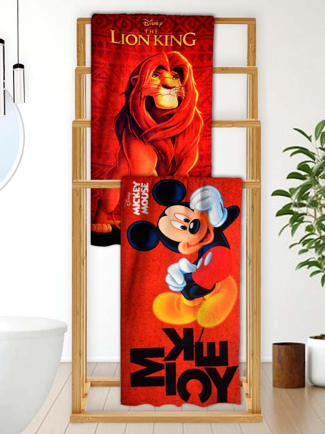 Athom Living Disney Lion With Disney Mickey Mouse Themed Kids Bath Towel, 60X120Cm, 350 Gsm, Soft & Absorbent, Multicolor, Perfe