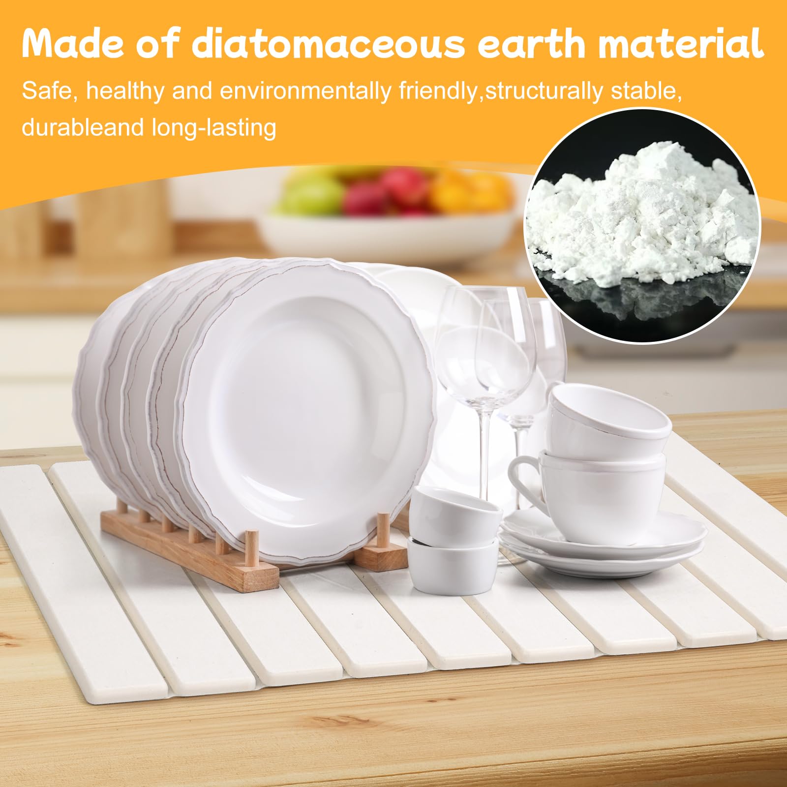 Oxydrily Stone Drying Mat For Kitchen Counter, Large Stone Dish Drying Mat Foldable, Absorbent Diatomaceous Earth Bath Mat Quick