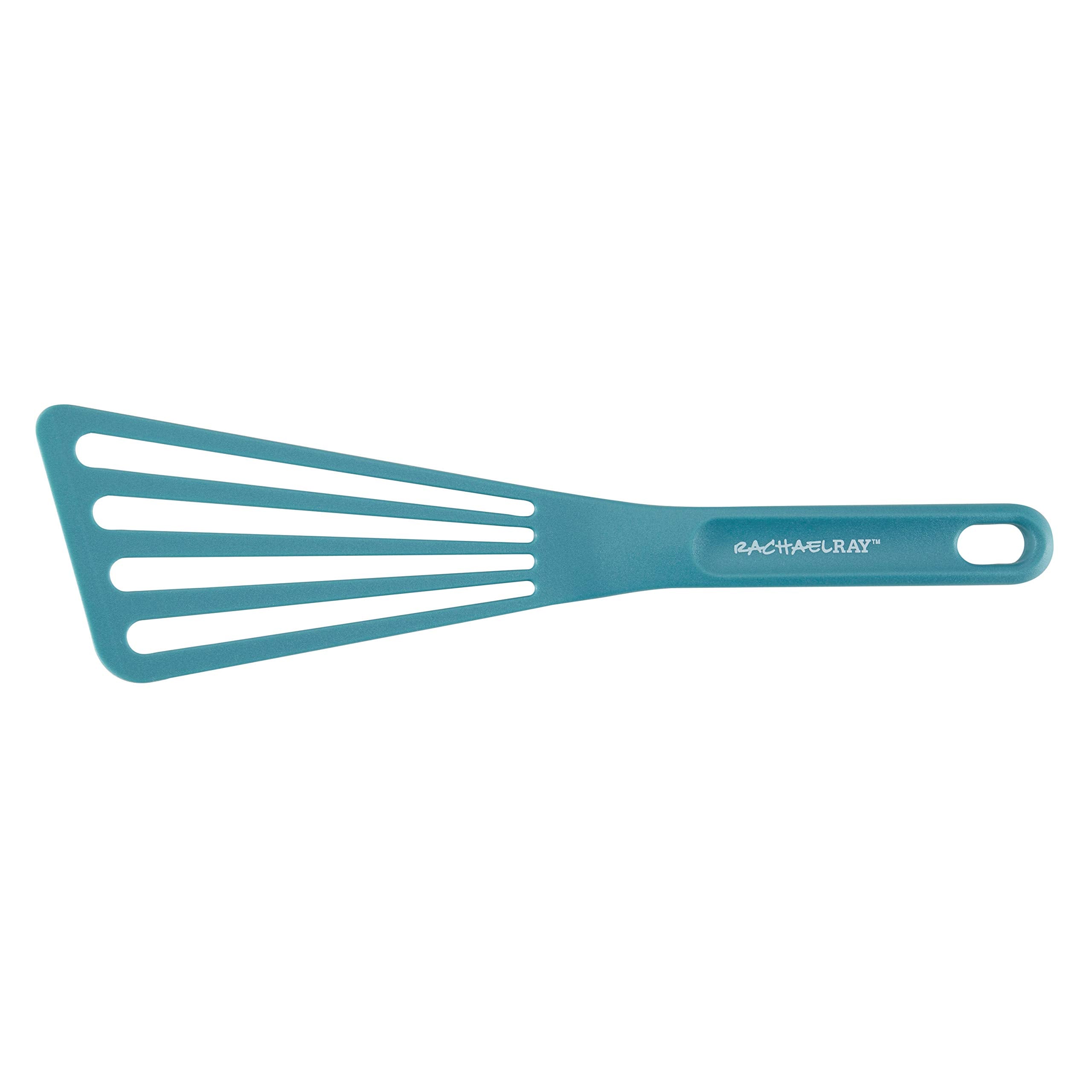 Rachael Ray Cucina Nylon Nonstick Utensils/Fish Turner, Spatula, Solid And Slotted Spoons, 4 Piece, Agave Blue