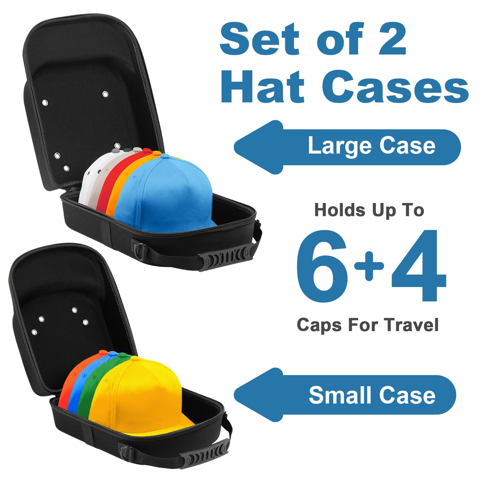 Epesoware 2Pcs Hat Travel Case For Baseball Caps - Premium Hat Carrier Case With Carrying Handle, Shoulder Strap And Luggage Str
