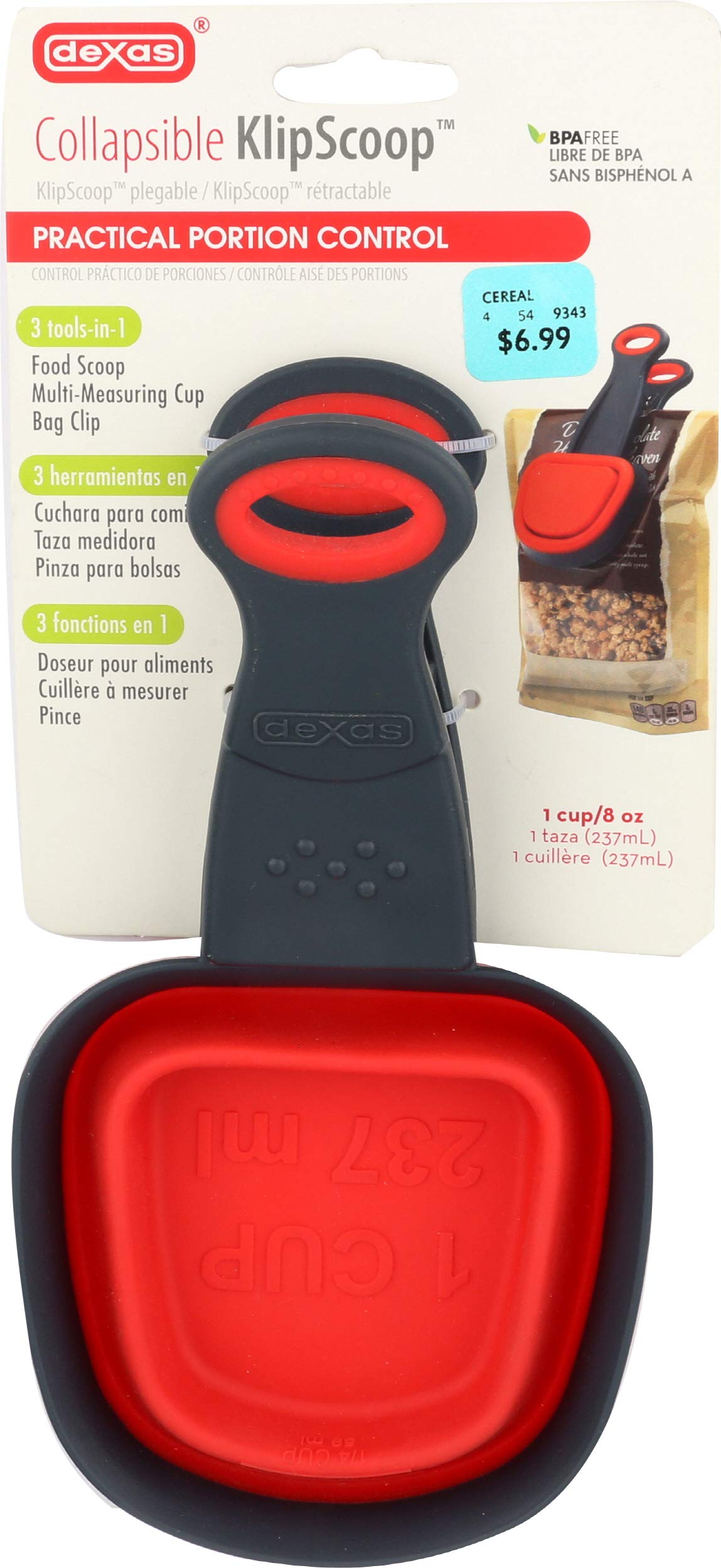 Dexas Collapsible Square Klipscoop, 1 Cup Capacity, Red, Gsk1432-1795