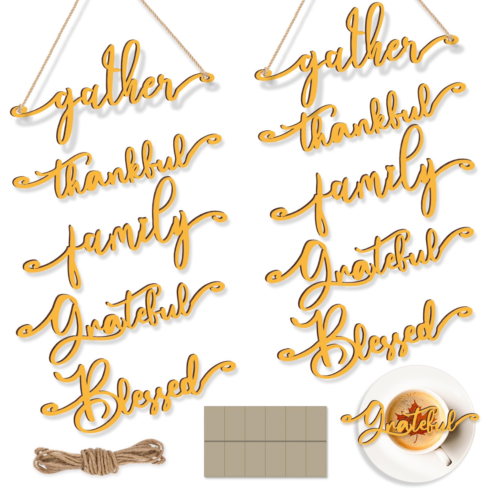 Jetec 10 Pieces Thanksgiving Decor Thankful Grateful Blessed Wood Cutout Sign for Plate Table Wall Decor Rustic Wooden Word Cuto