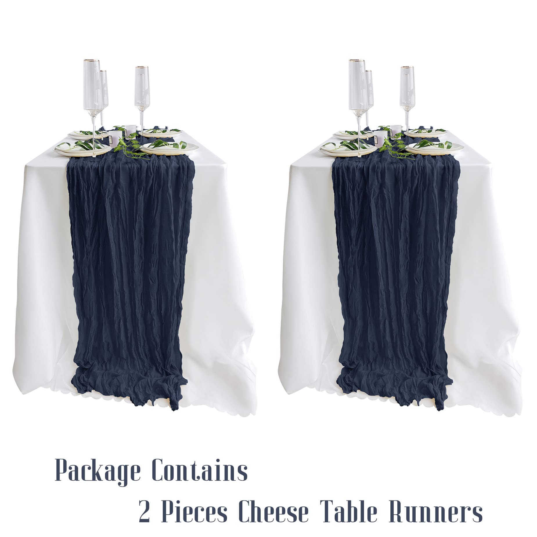 2 Pack Navy Blue Cheesecloth Table Runners, 10Ft Boho Gauze Table Runner Rustic Wedding Cheese Cloths Decor For Bridal Baby Show