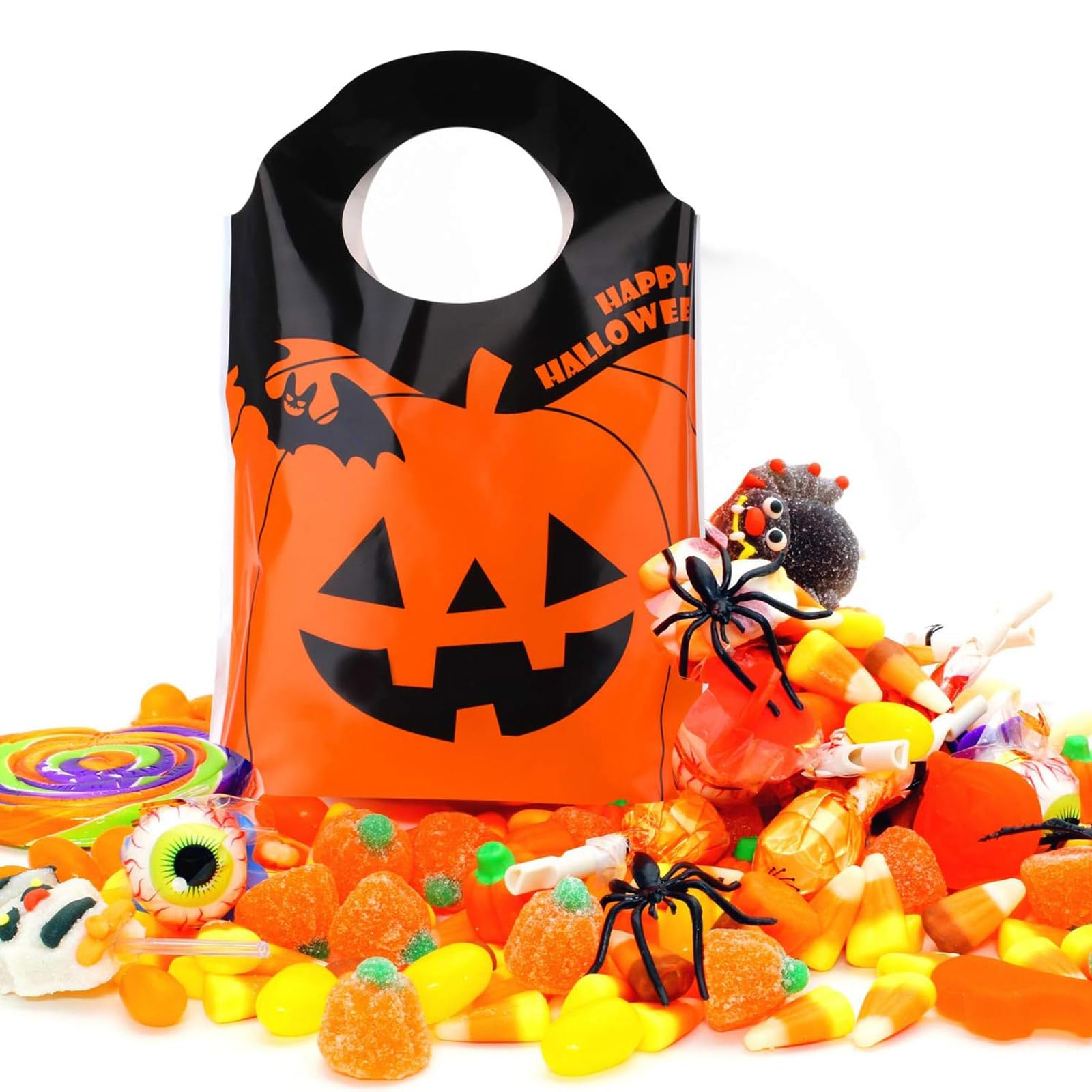 Boao Halloween Tote Bags Jack-O-Lantern Pumpkin Candy Bags Trick Goody Bags For Halloween Party Favors Supplies(50 Pieces)