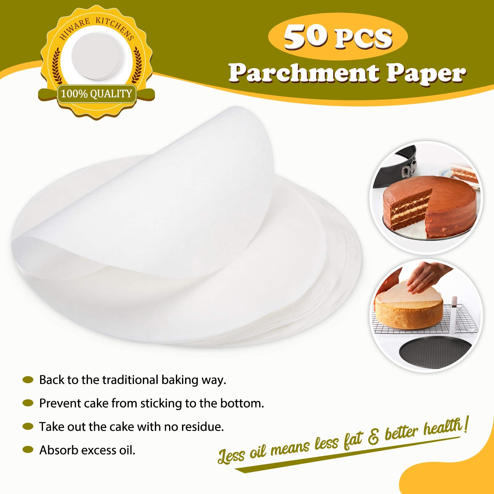HIWARE 10-Inch Non-Stick Springform Pan, Leakproof Cheesecake Pan with Removable Bottom, Black, Includes 50 Pcs Parchment Paper, Model SP10N