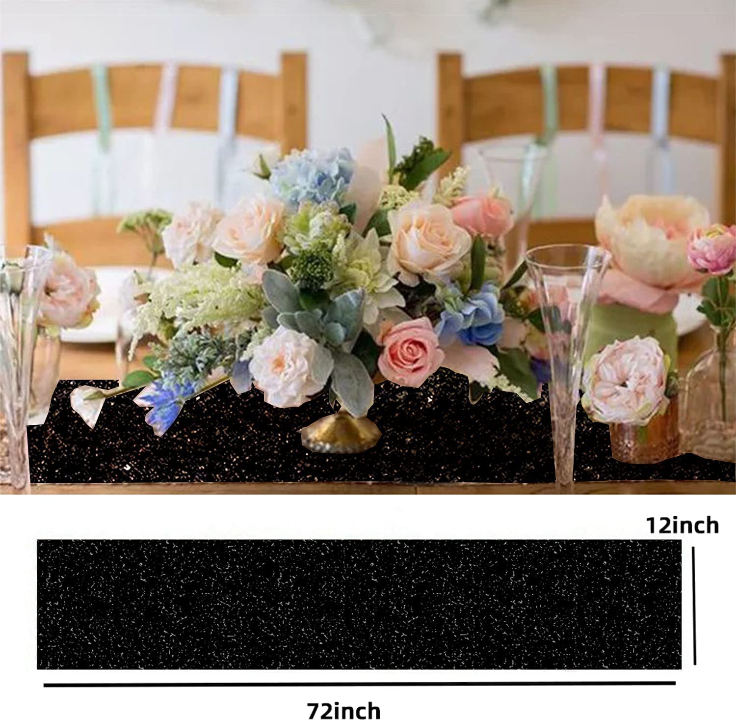 Fyledaee Black Sequin Table Runner 1Pack 12 X 108 Inch Long Table Runners,Glitter Shiny Fabric Runner For Round Rectangle Table