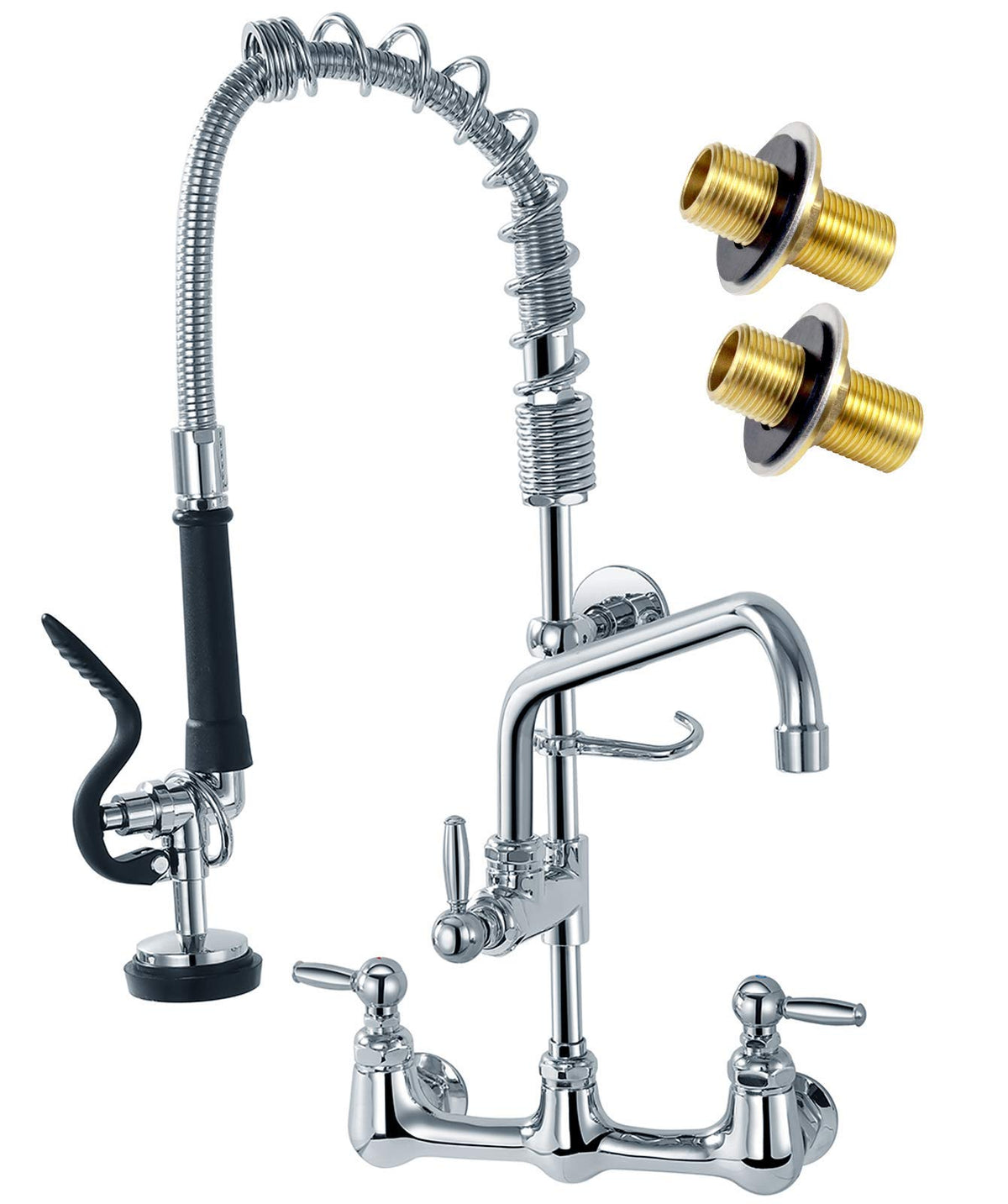 Agahpay Commercial Kitchen Sink Faucet With Pre Rinse Sprayer 8 Adjustable Center Wall Mount Restaurant Faucet With 12?Swing Spo