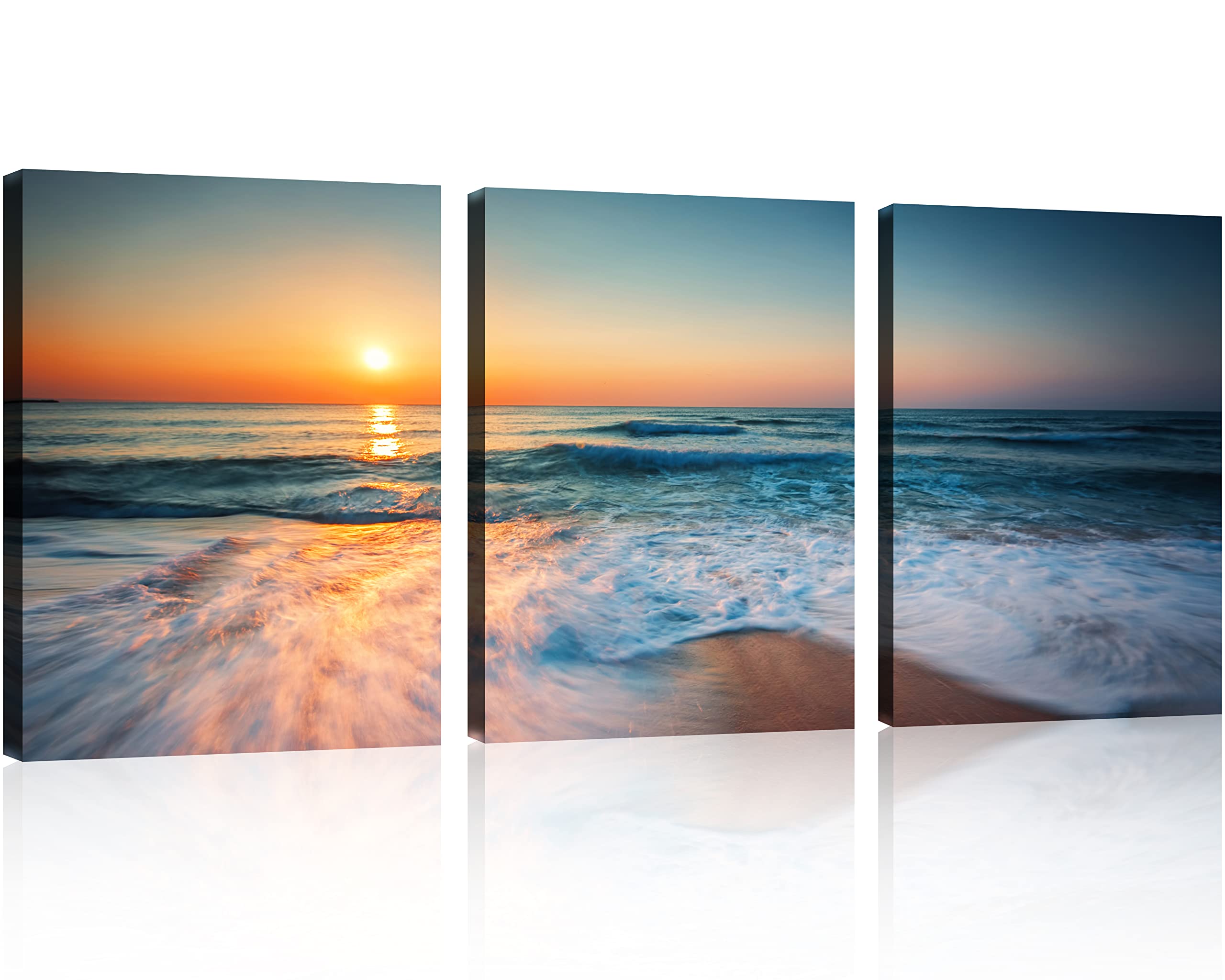 Tutubeer 3 Panels Beach Pictures Wall Art Blue Sea White Beach At Sunrise Pictures Print On Canvas Beach Wall Decor Beach Painti