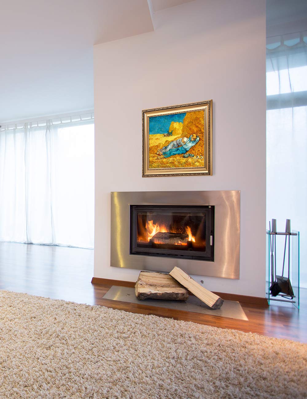 Decorarts - Noon: Rest From Work - Vincent Van Gogh. Giclee Print On Canvas With Matching Golden-Relief Framed Wall Art. Picture