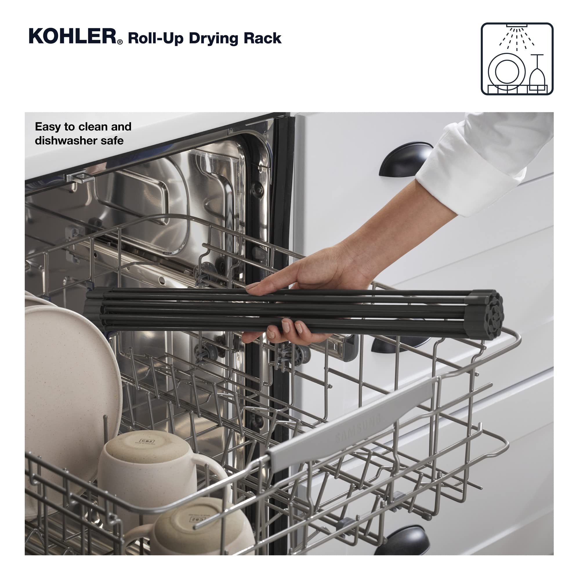 KOHLER Foldable Dish Drying Rack, Silicone Sink Kitchen Mat, Charcoal, Model 28929-CHR