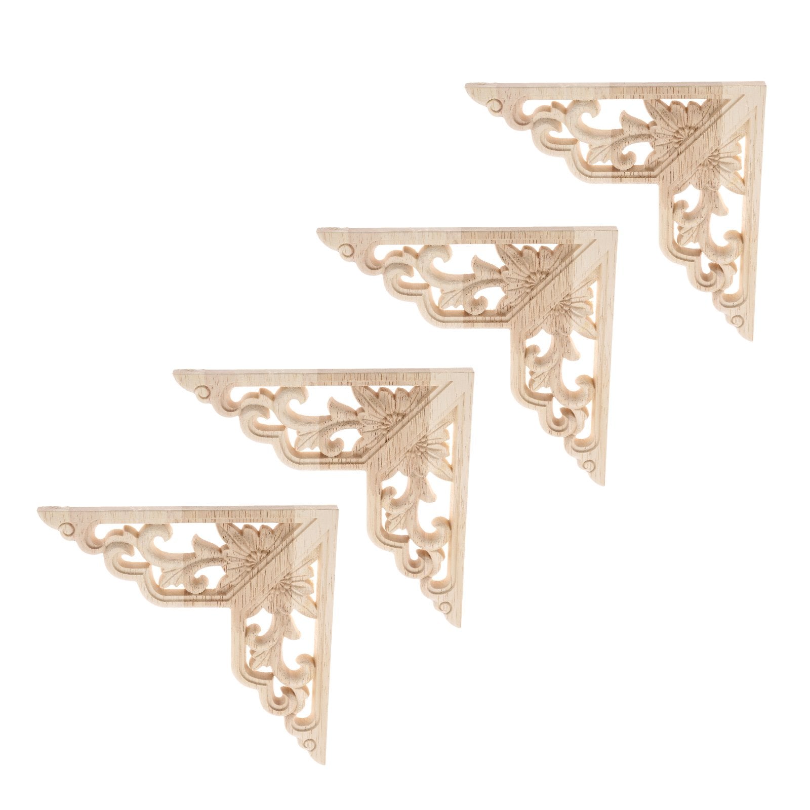 Muxsam Wooden Decorative Appliques Onlays, 4-Pack Unpainted Wood Caravings Decals Inlays Overlays Corners Decor For Cabinet Dres