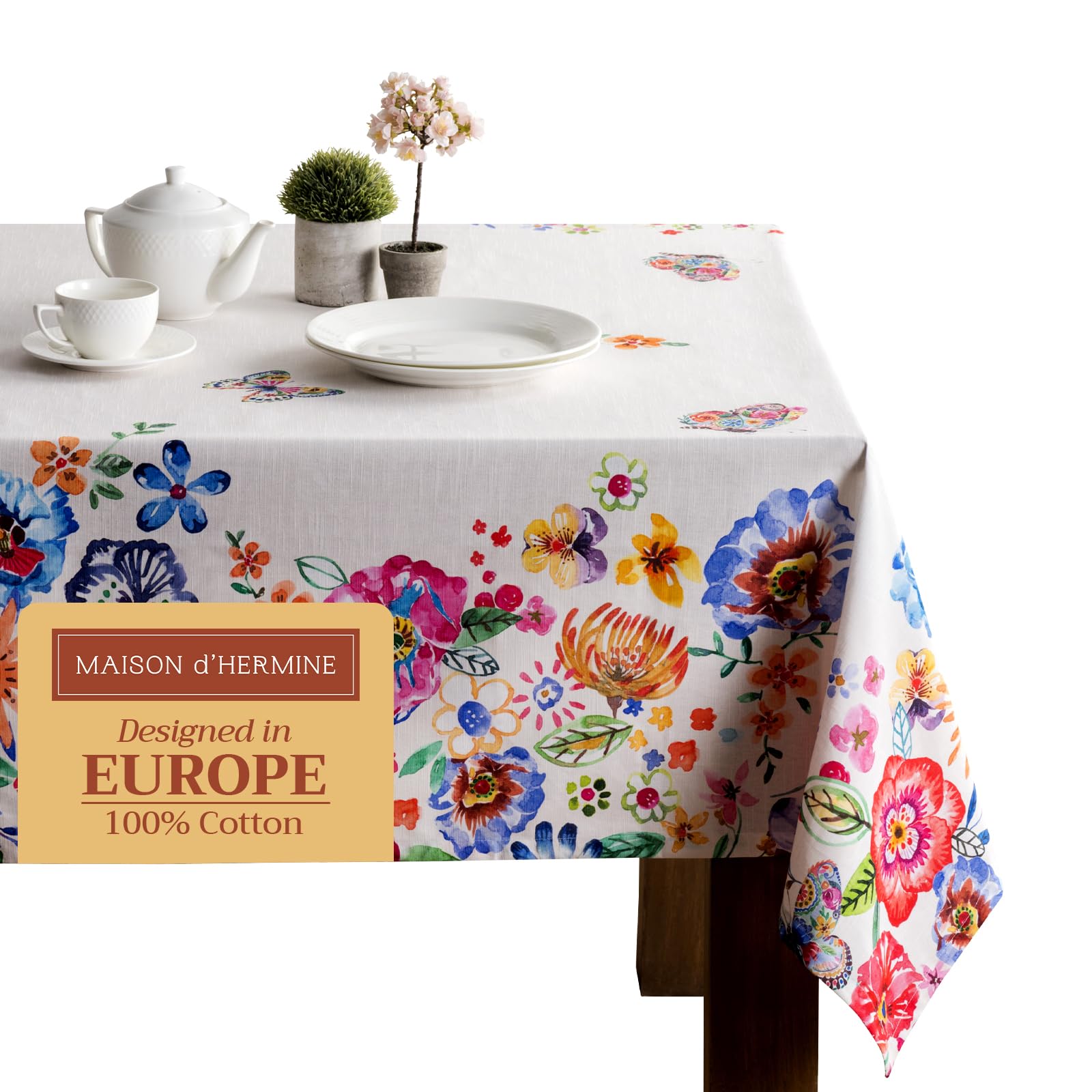 Maison d Hermine Table Cloth Rectangle Table 100% Cotton 60 x 108 Inches Tablecloth Reusable for Dining Room, Farmhouse, Home, 