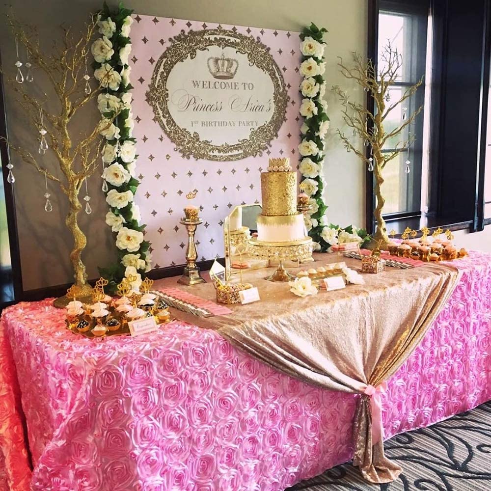 Fanqisi Pink Rosette Tablecloth 50X80 Inches Wholesale Rectangle Table Cover Rosette 3D Satin Tablecloth For Dinner Wedding Birt