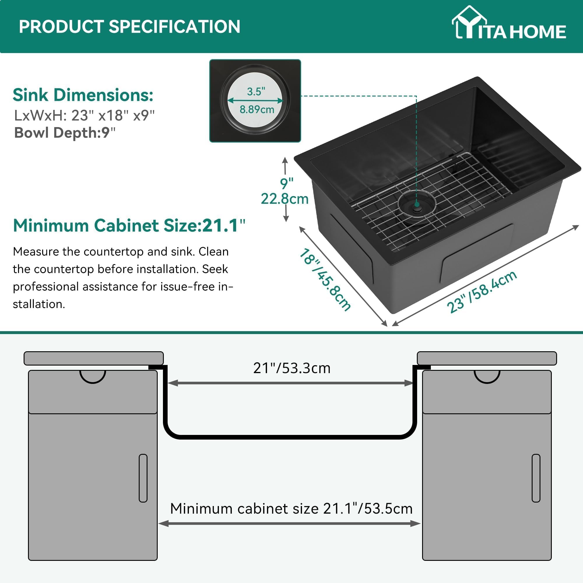 Yitahome Black Kitchen Sink 30In Undermount Sink Single Bowl 16 Gauge Stainless Steel Nano Gunmetal Black Sink With Accessories