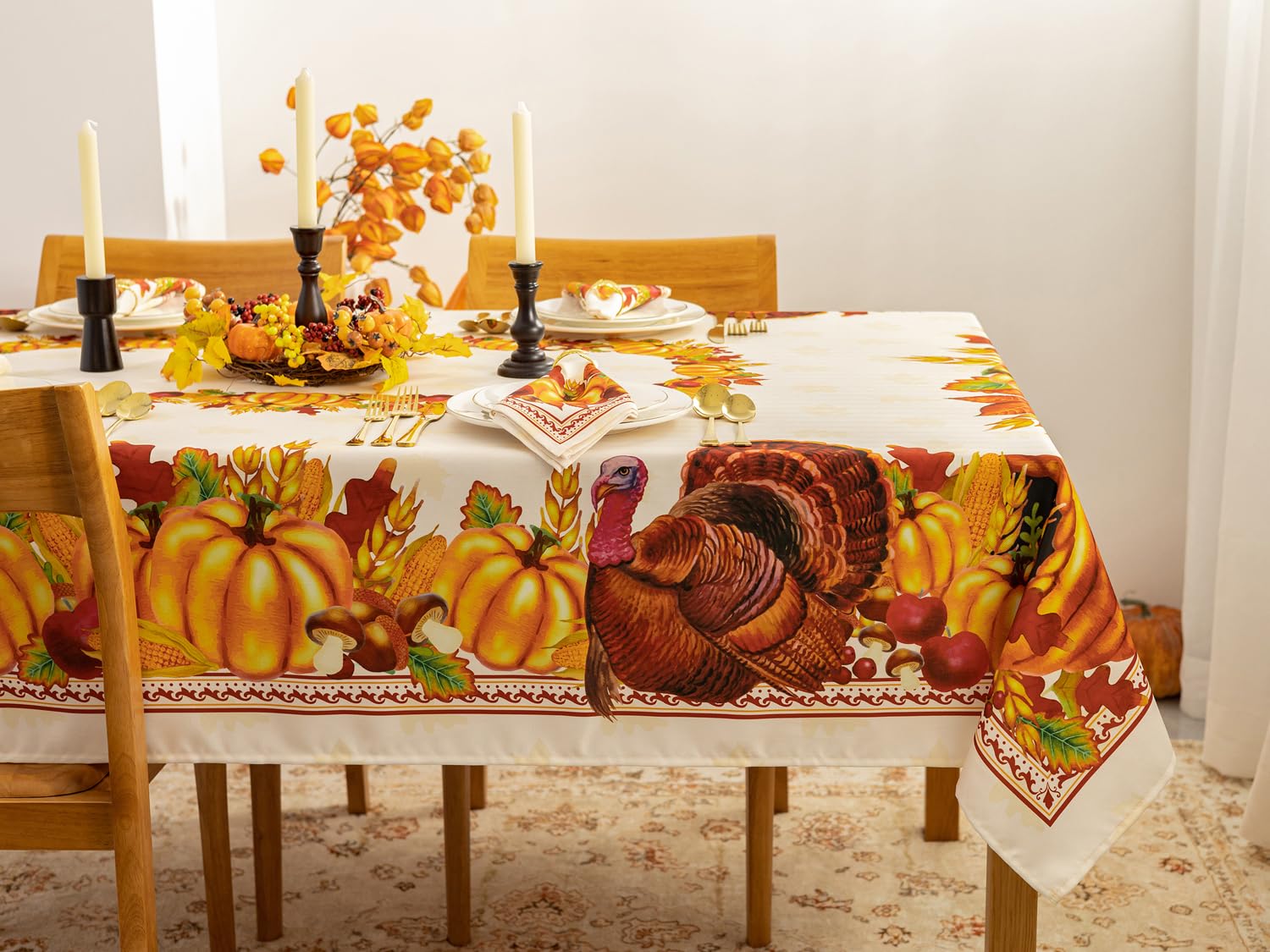 YiHomer Fall Thanksgiving Tabletop Collection for Kitchen Dining Decoration Parties Harvest, Harvest Party, Tablecloth, 52 x 70