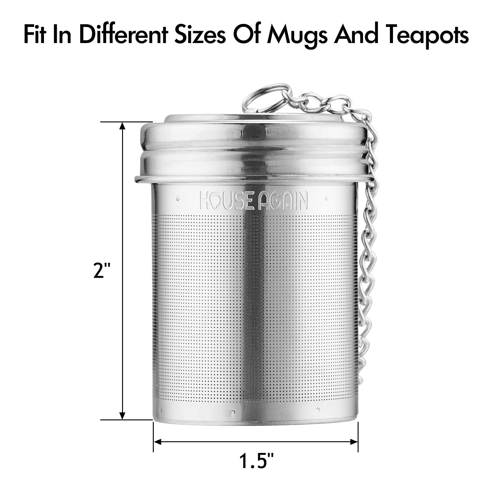 House Again 2 Pack Tea Infuser  Extra Fine Mesh Tea Infusers for Loose Tea  18/8 Stainless Steel Tea Strainer with Extended Chain Hook  Tea Steeper for Brew Tea  Spices & Seasonings