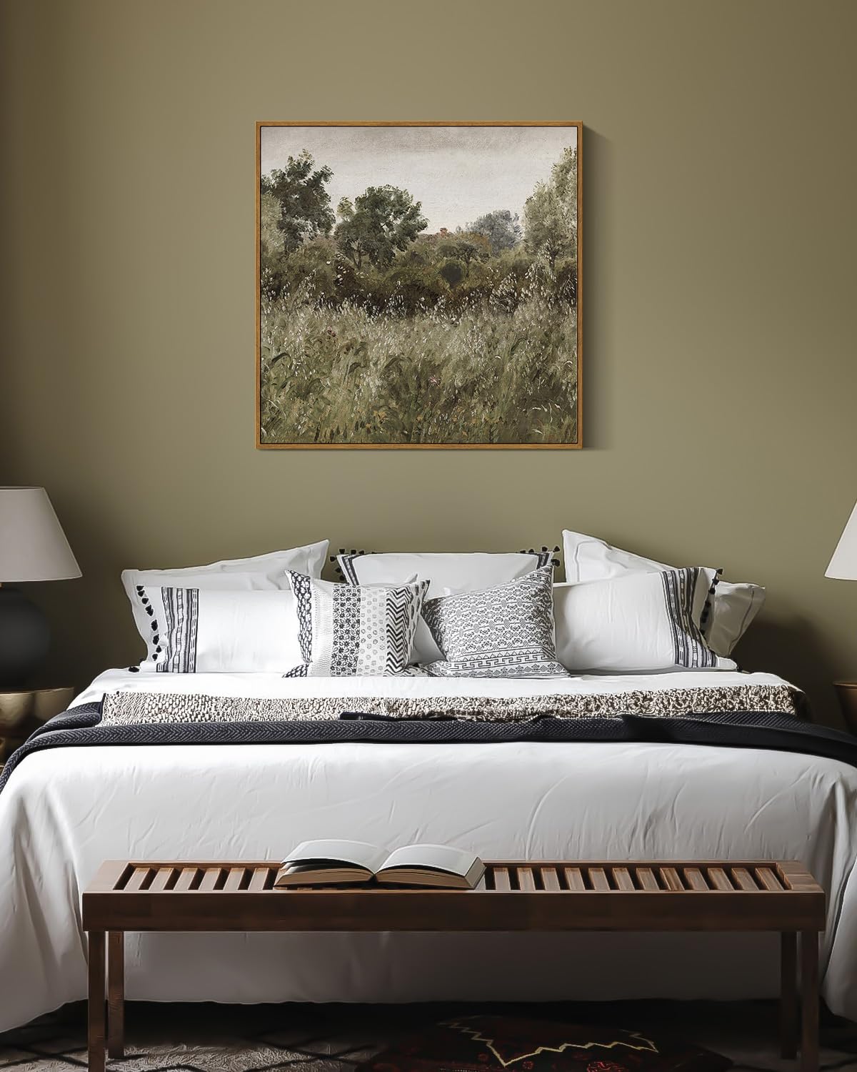 Insimsea Square Framed Canvas Wall Art, Large Decor Field Of Oats Grassland Paintings, Nature Scenery Wall Pictures For Bedroom