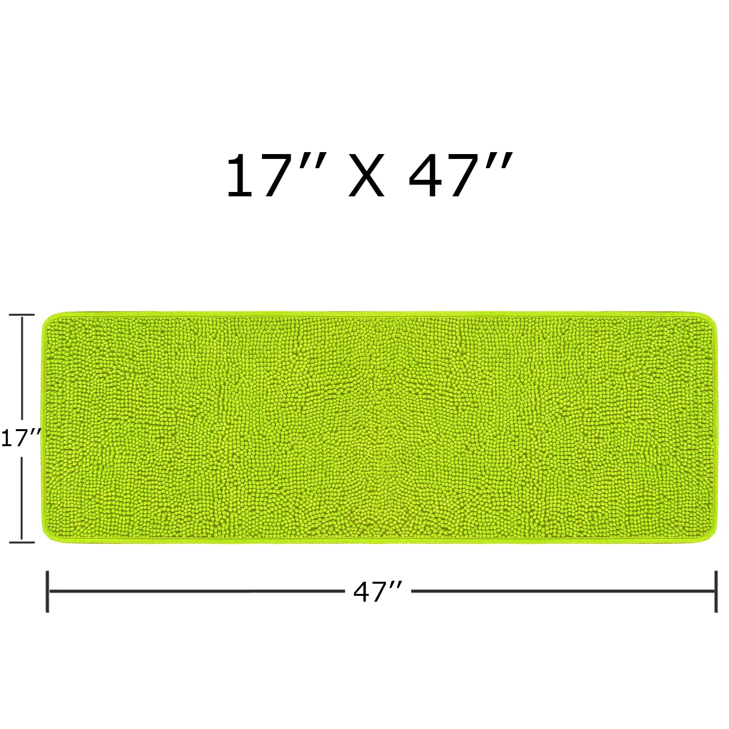 Pureswan Lime Green 47 X 17 Bathroom Rugs - Absorbent And Washable Bath Mat, Non-Slip, Thick Soft Chenille Bath Rugs For Bathroo