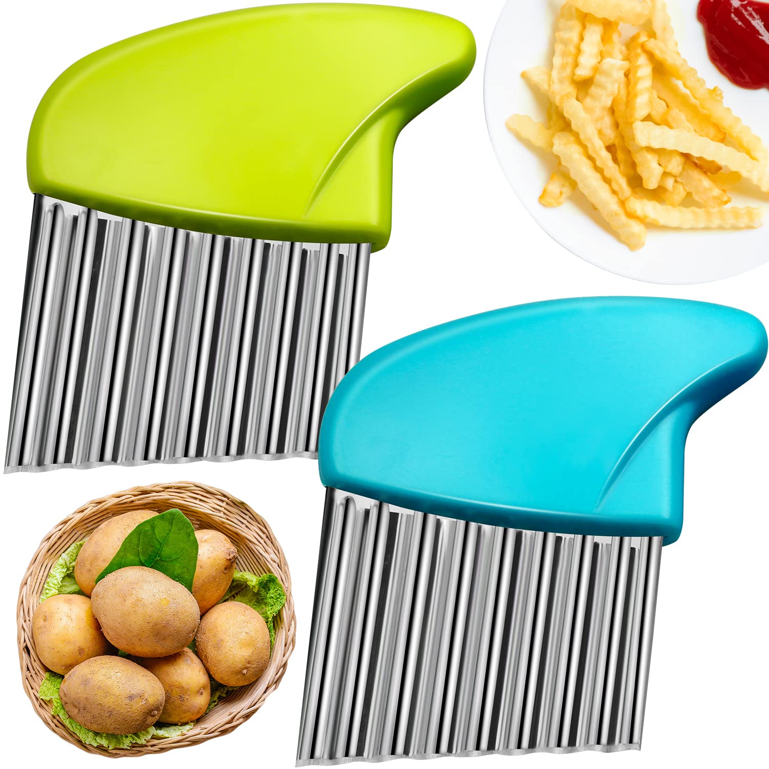 2Pcs Crinkle Cutter Stainless Steel Crinkle Chopper French Fry Slicer Wavy Potato Soap Cutting Tool Crinkle Cutters For Potatoes