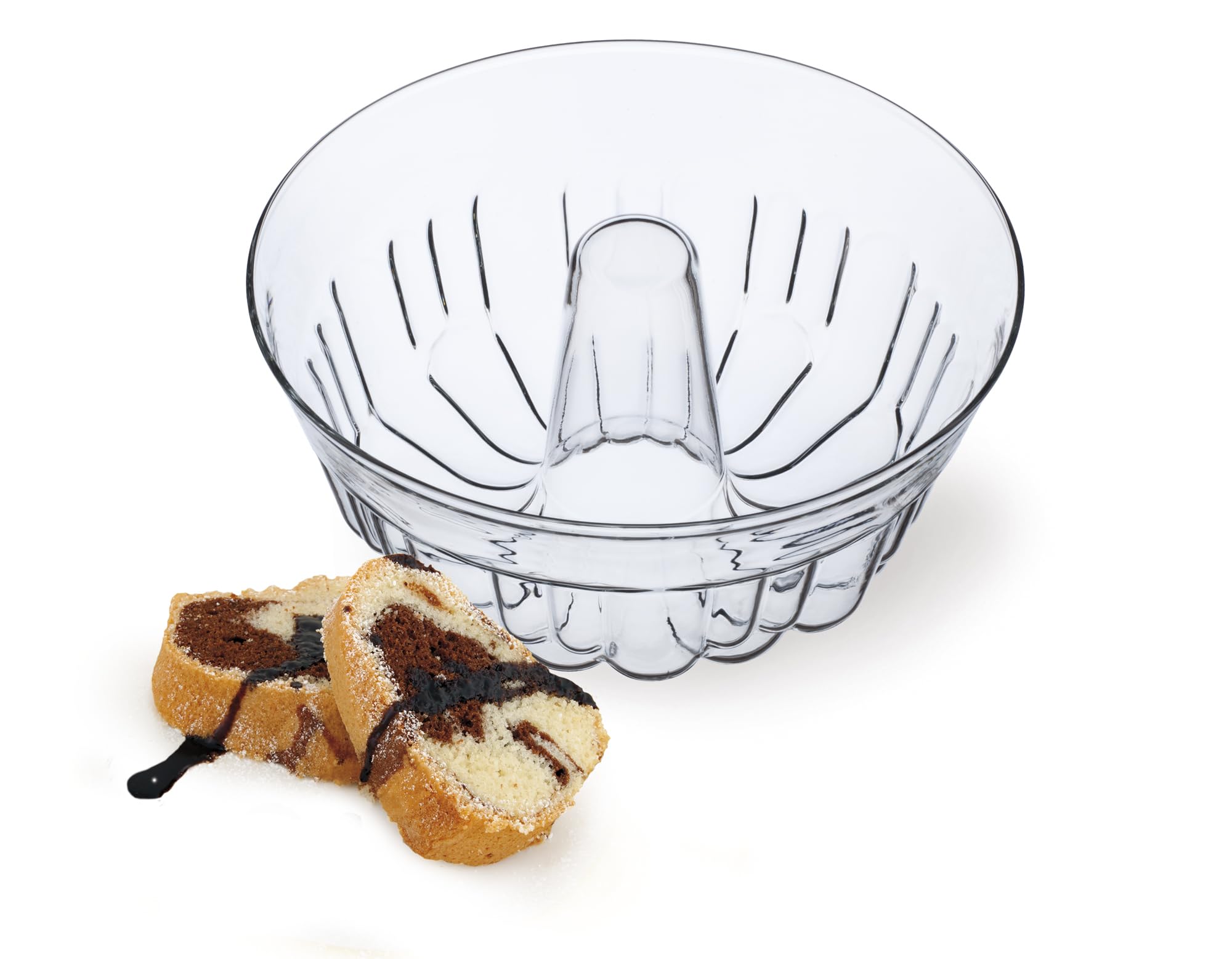 SIMAX Clear Glass Fluted Bundt Pan, Heat, Cold, and Shock Proof, Holds 1.4 Quarts (5.4 Cups), Made in Europe, Great for Small Ri