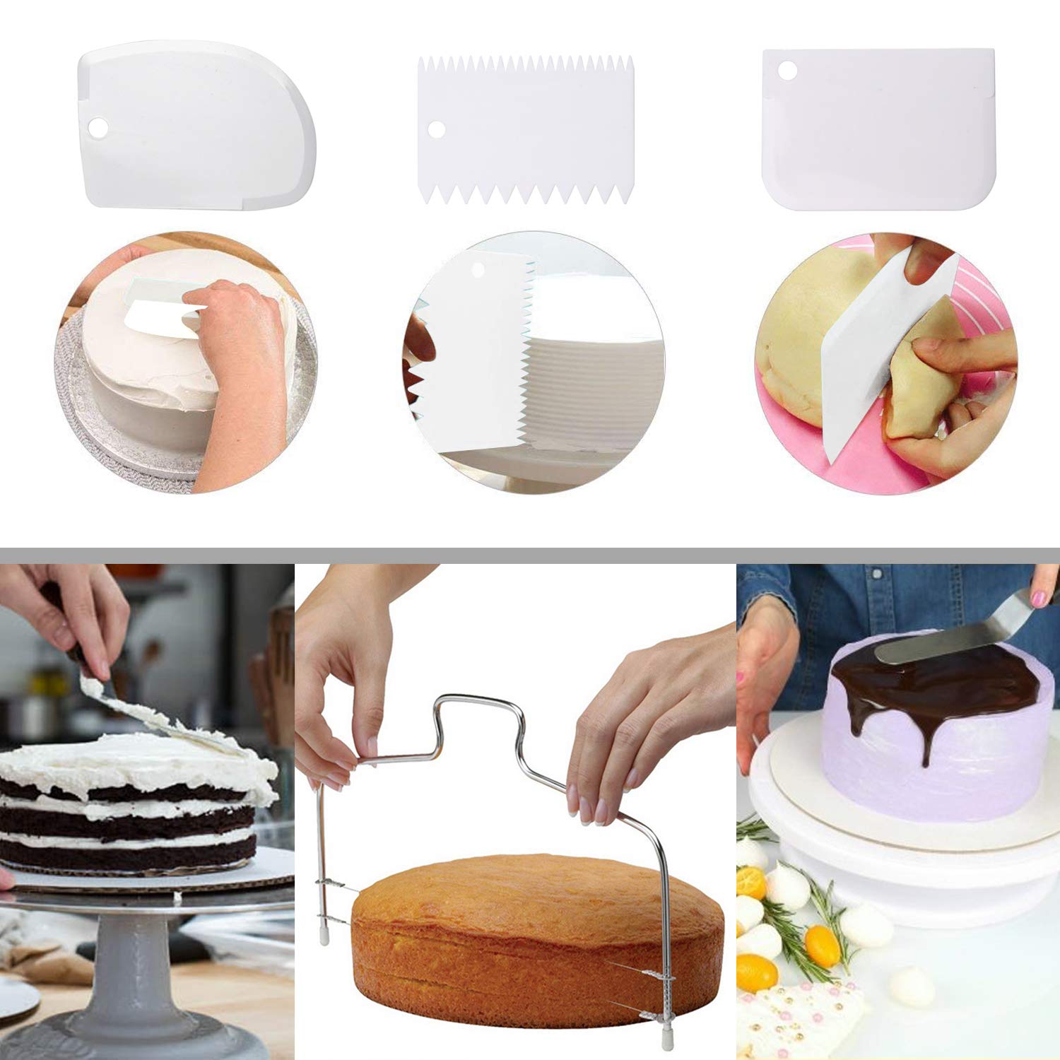 Cake Decorating Turntable,Cake Decorating Supplies With Decorating Comb/Icing Smoother(3Pcs),2 Icing Spatula With Sided & Angled