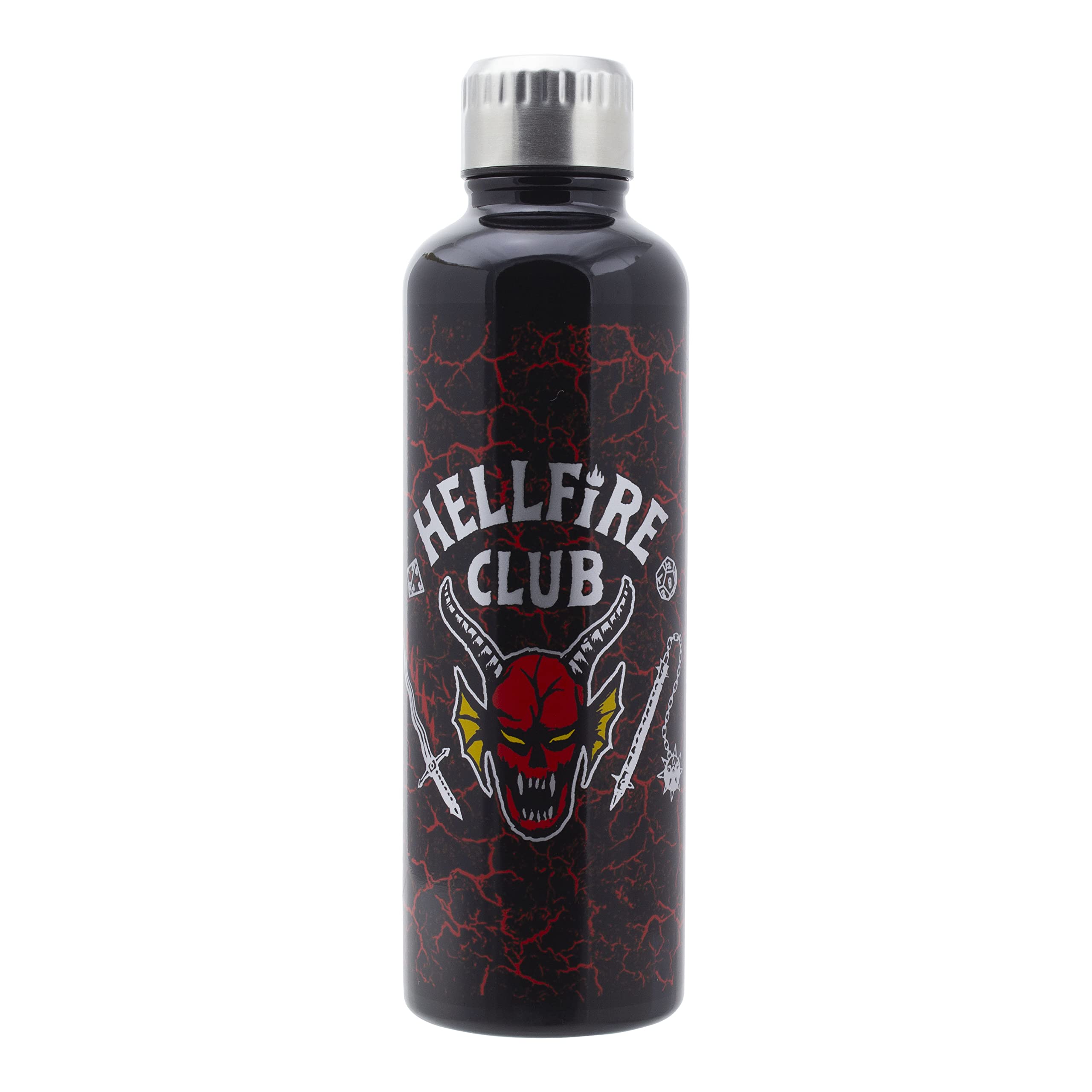 Paladone Stranger Things Hellfire Club Metal Water Bottle | Horror Movie Merchandise Stainless Steel Waterbottle With Lid | 500M