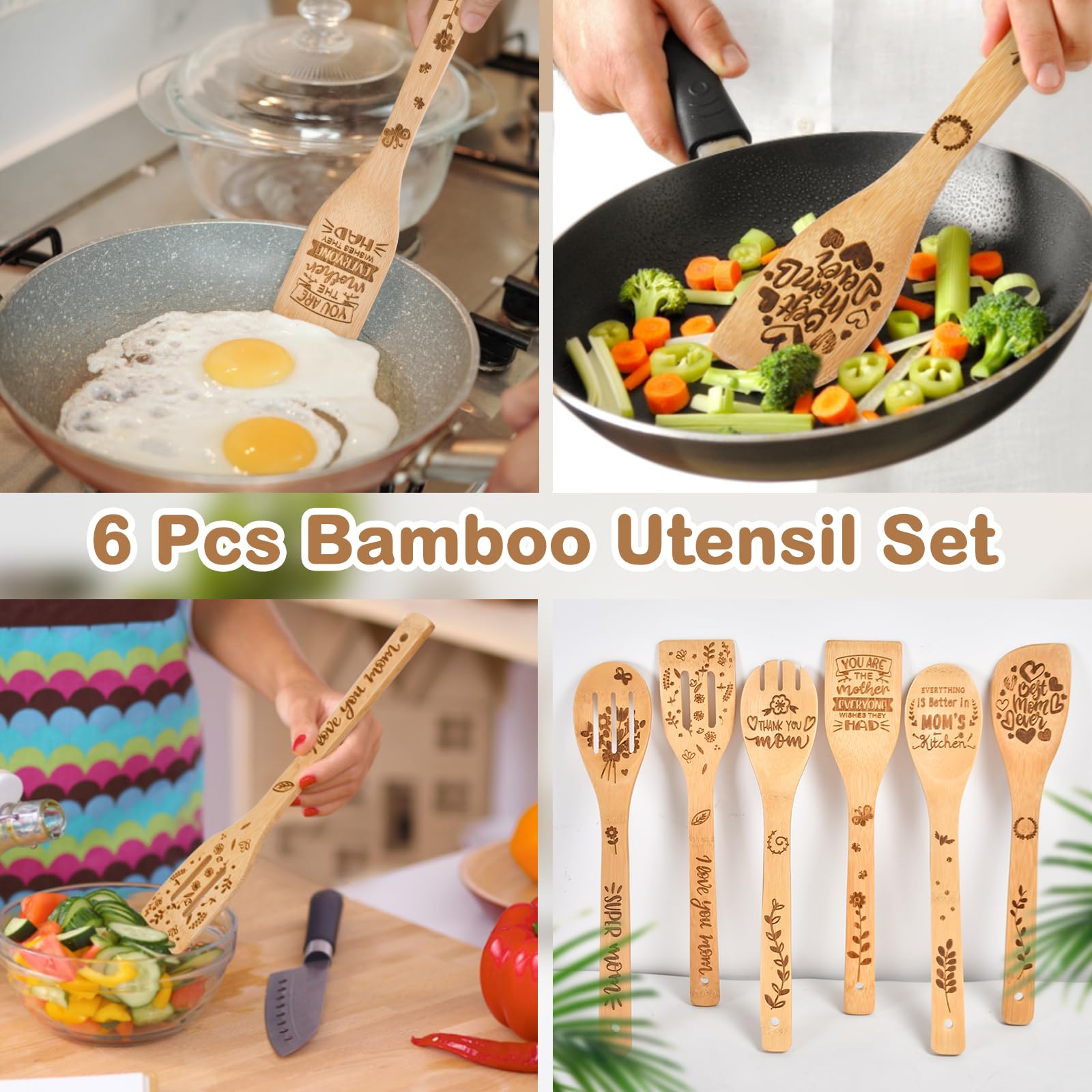 Mothers Day Mom Gifts For Mom Grandma Wife From Husband Daughter Son -Wooden Cooking Spoons Set - Mother'S, Christmas,Birthday,