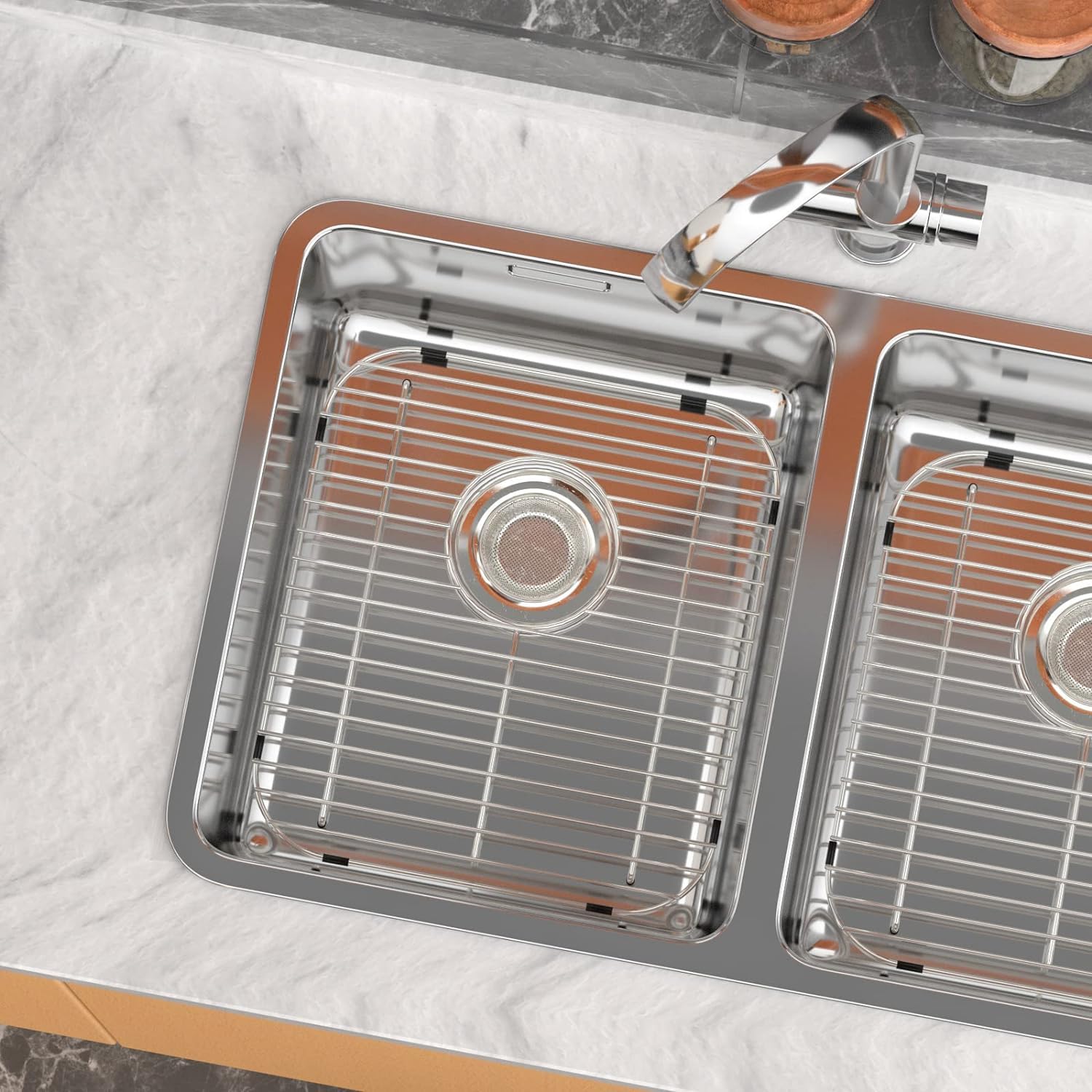 Alonsoo Sink Protectors for Kitchen Sink Stainless Steel Sink Grid  Sink Rack for bottom of Sink 13.2''L?1.6''W with Rear Drain 1 Pack