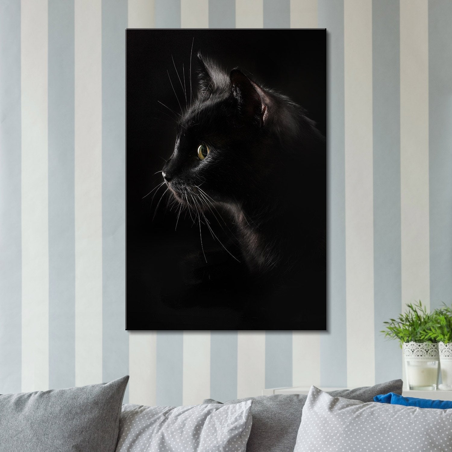 Wall26 Canvas Wall Art - Black Cat With Dark Background - Giclee Print Gallery Wrap Modern Home Art Ready To Hang - 12X18 Inches
