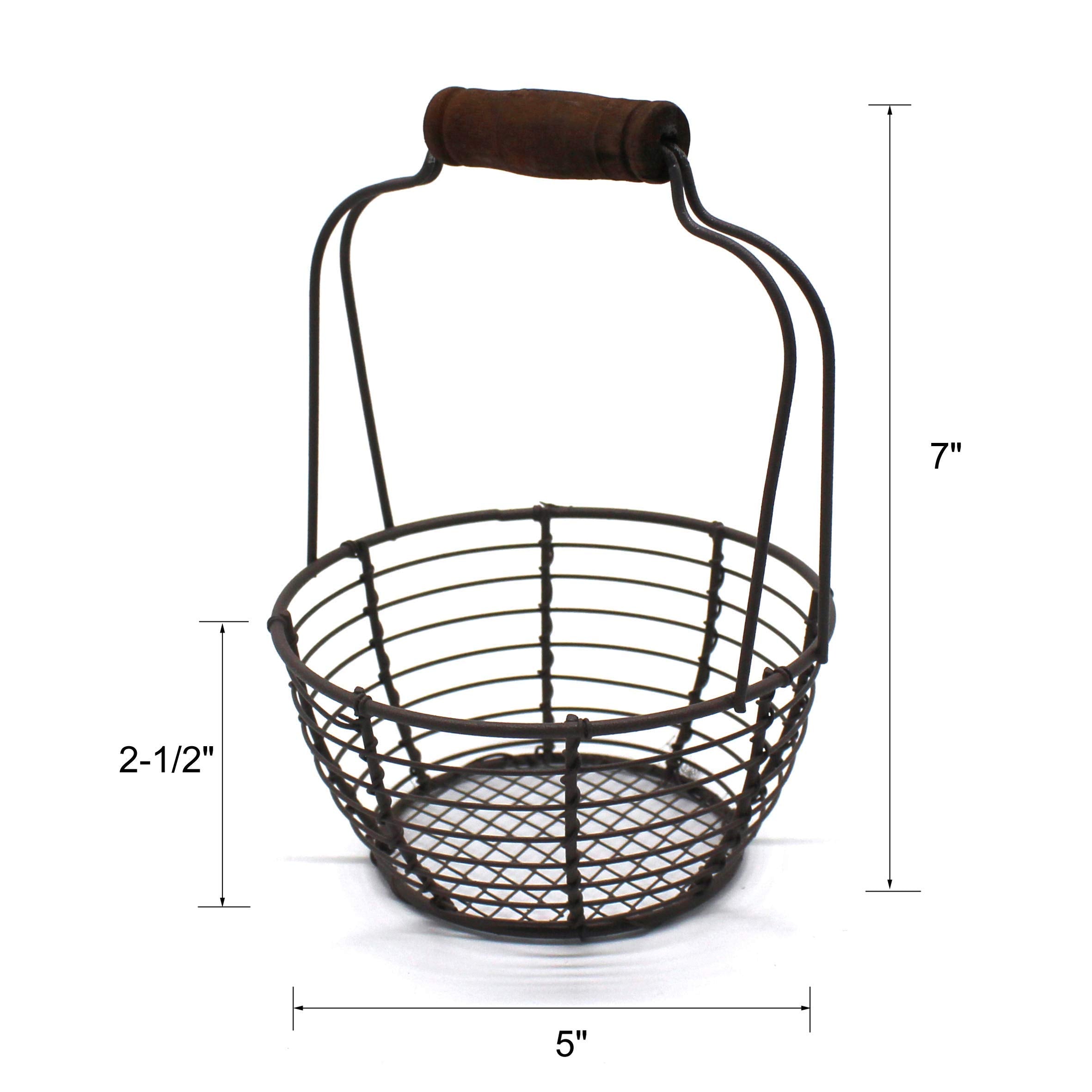 Cvhomedeco. Metal Wire Mini Egg Baskets Rust Gathering Baskets With Wooden Handle Country Vintage Style Storage Baskets. Set Of