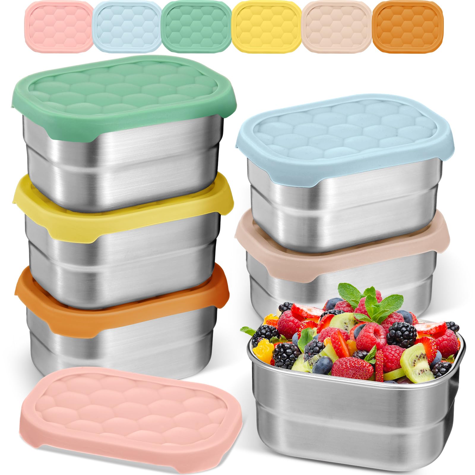 Layhit 6 Pcs Stainless Steel Snack Containers 8oz for Kids, Vivid Color