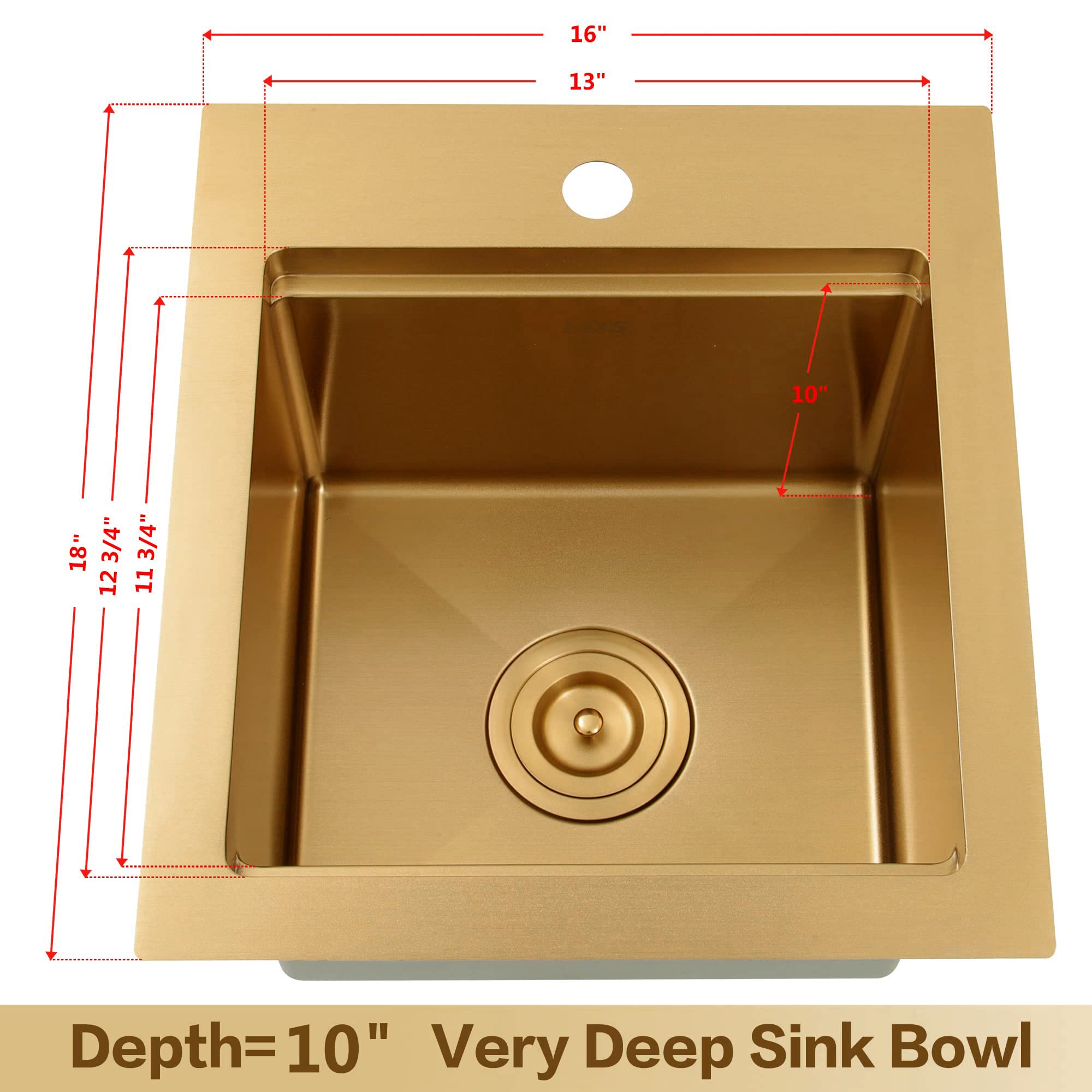 Lqs Drop In Bar Sink, Stainless Steel Small Kitchen Sink, Gold Bar Sink,Top Mount Single Bowl Stainless Steel Kitchen Sink 16''