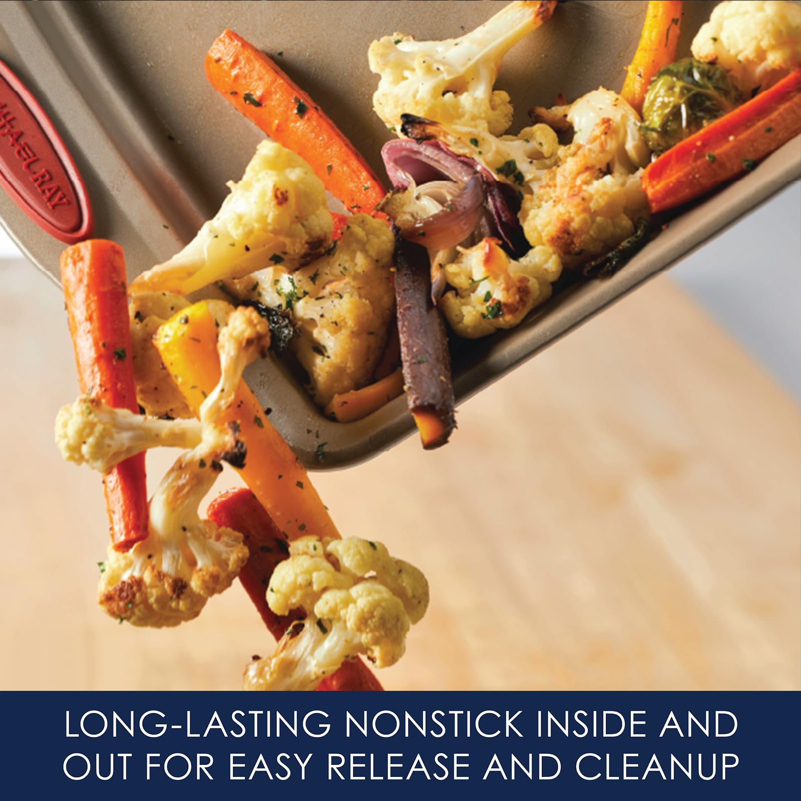 Rachael Ray Cucina Nonstick Bakeware Set Baking Cookie Sheets Cake Muffin Bread Pan, 10 Piece, Latte Brown With Cranberry Red Gr