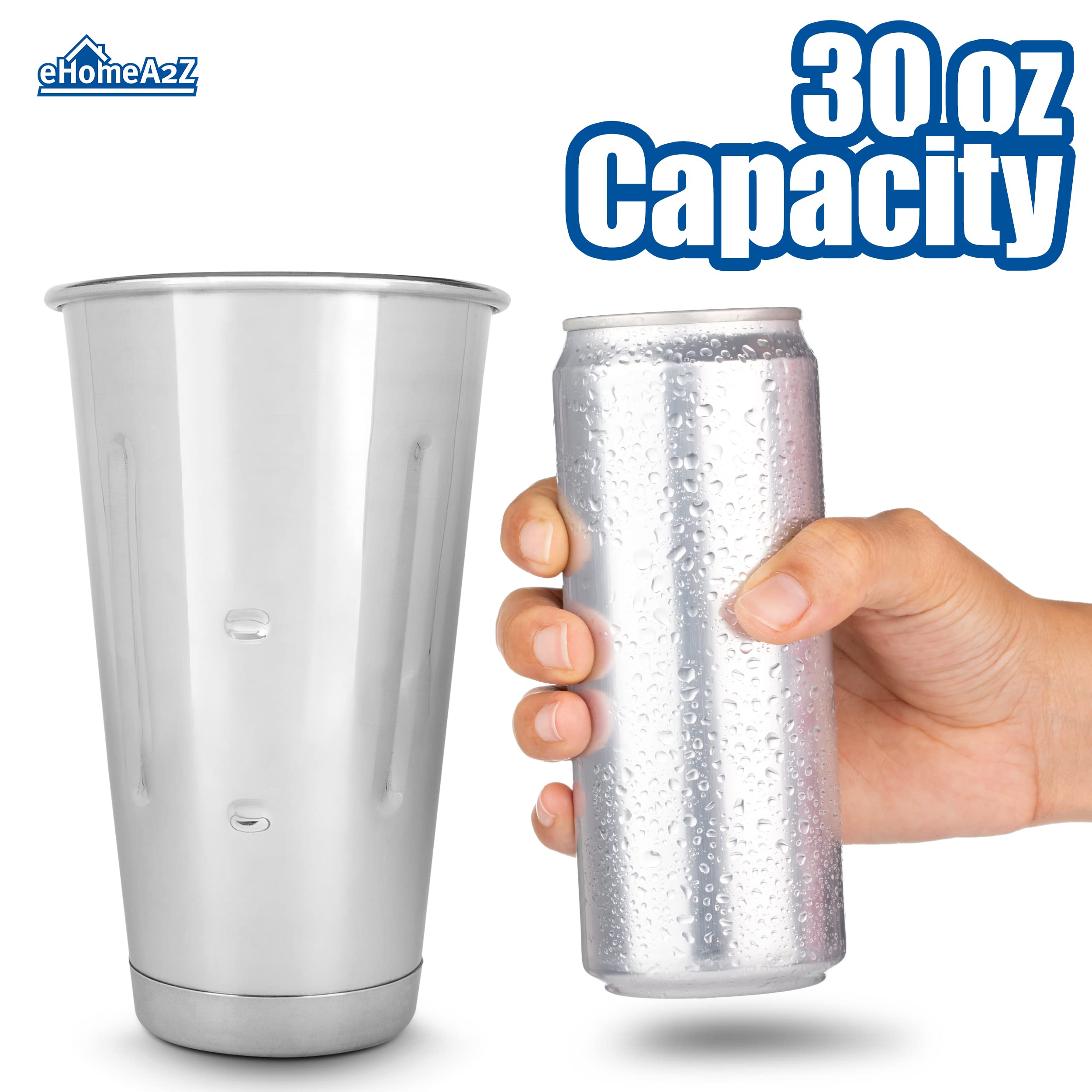 Ehomea2Z Malt Cup (6 Pack) Stainless Steel Ice Cream Milkshake Commercial Grade 30 Oz (6)