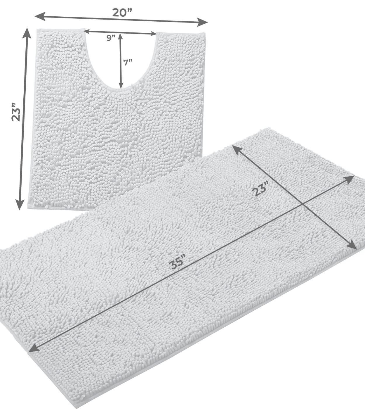 Luxurious 2-Piece Bathroom Rug Set In White: Chenille Bath Mat + U-Shaped Toilet Mat, Plush Anti-Slip Design, Microfiber Shaggy